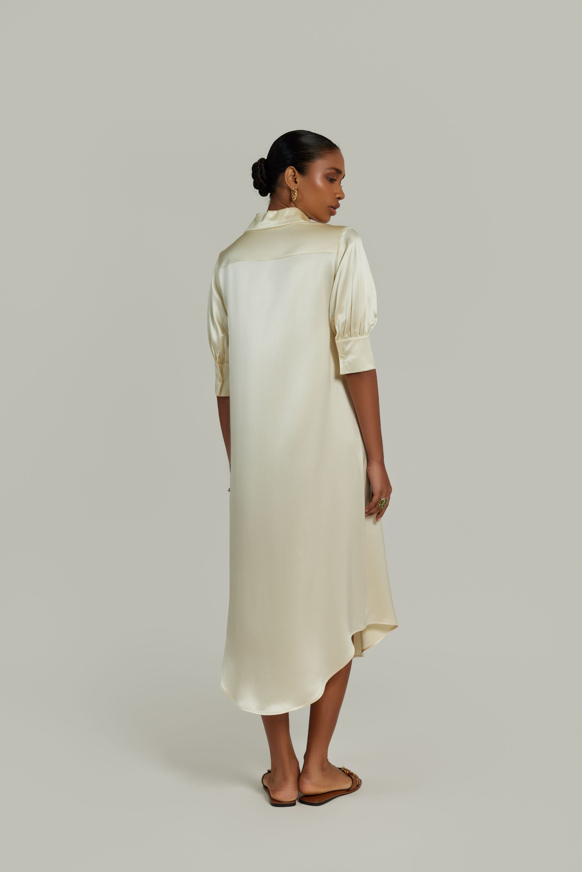 Cream Silk Shirt Dress