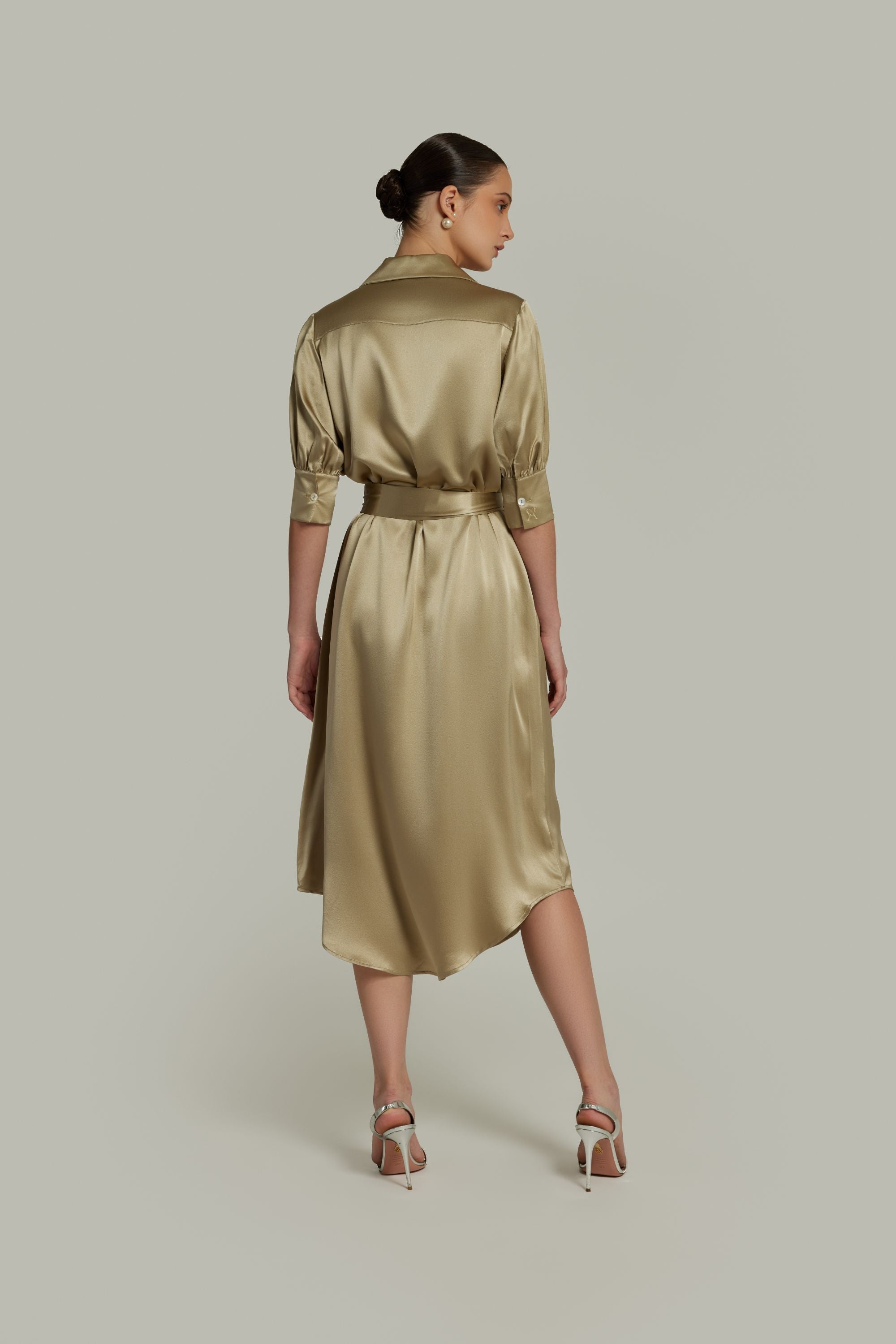 Olive Silk Shirt Dress