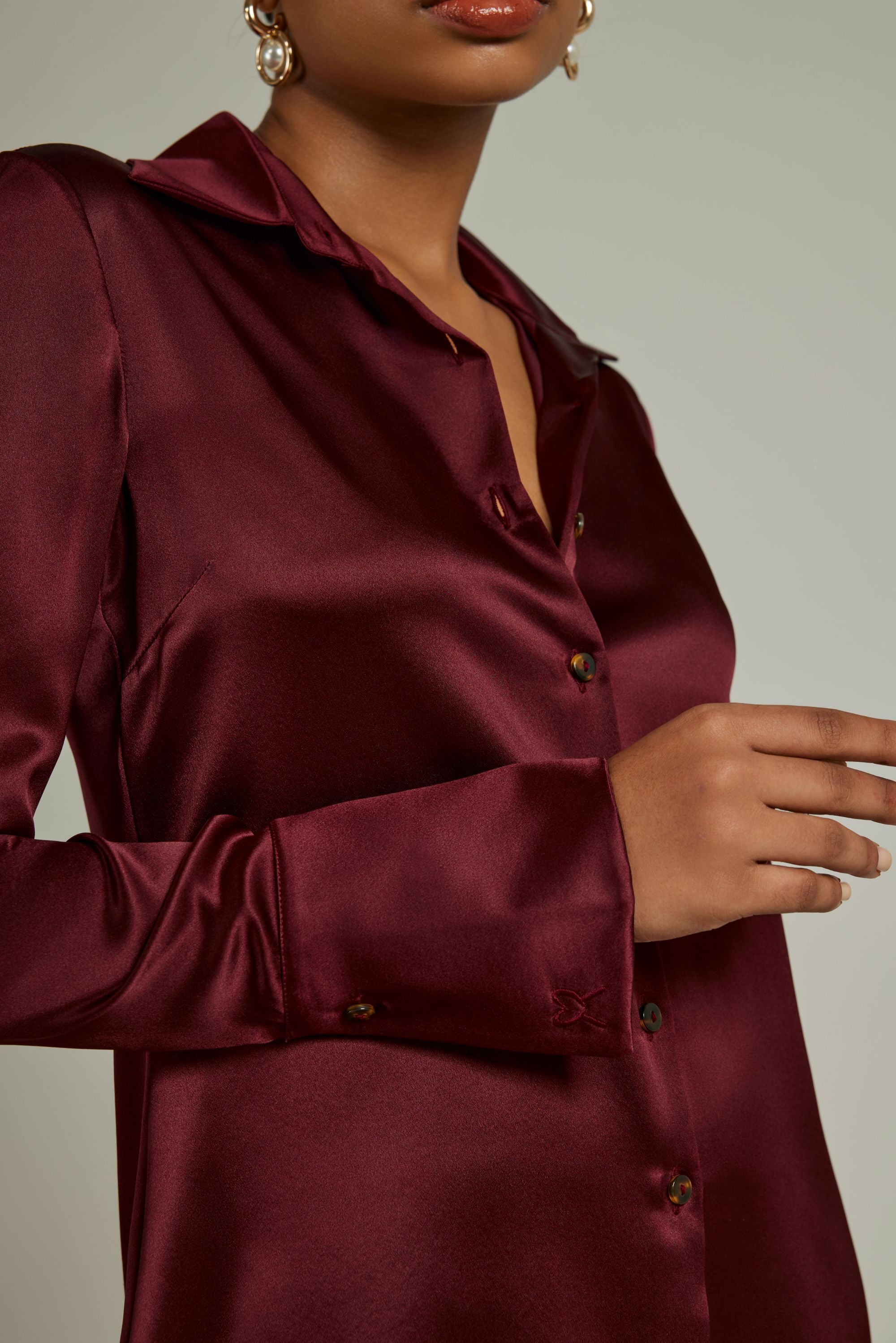 Burgundy Silk 
Long-Sleeved Shirt