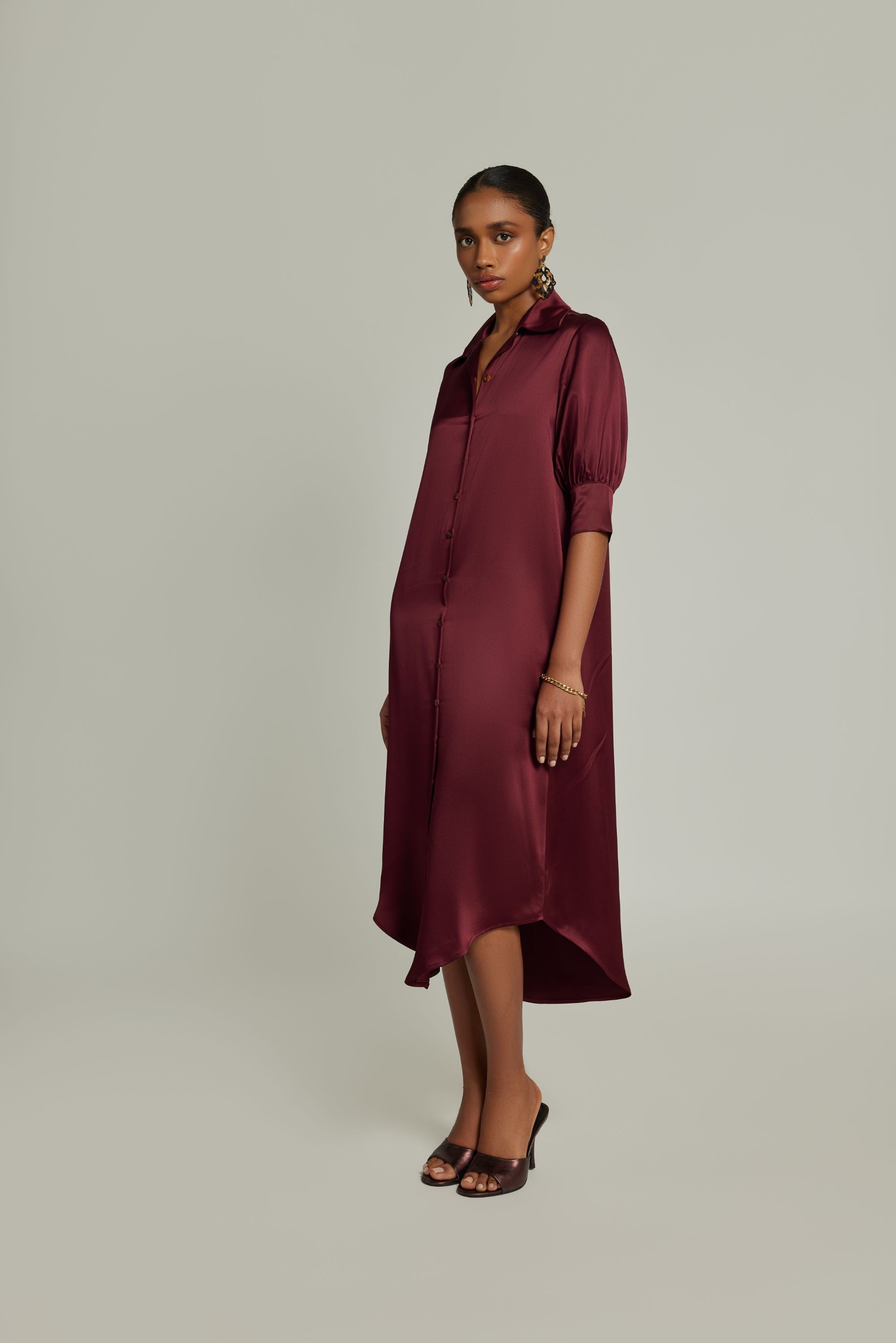 Burgundy Silk Shirt Dress