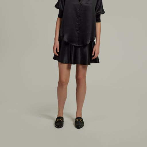 Black Silk Skater Skirt