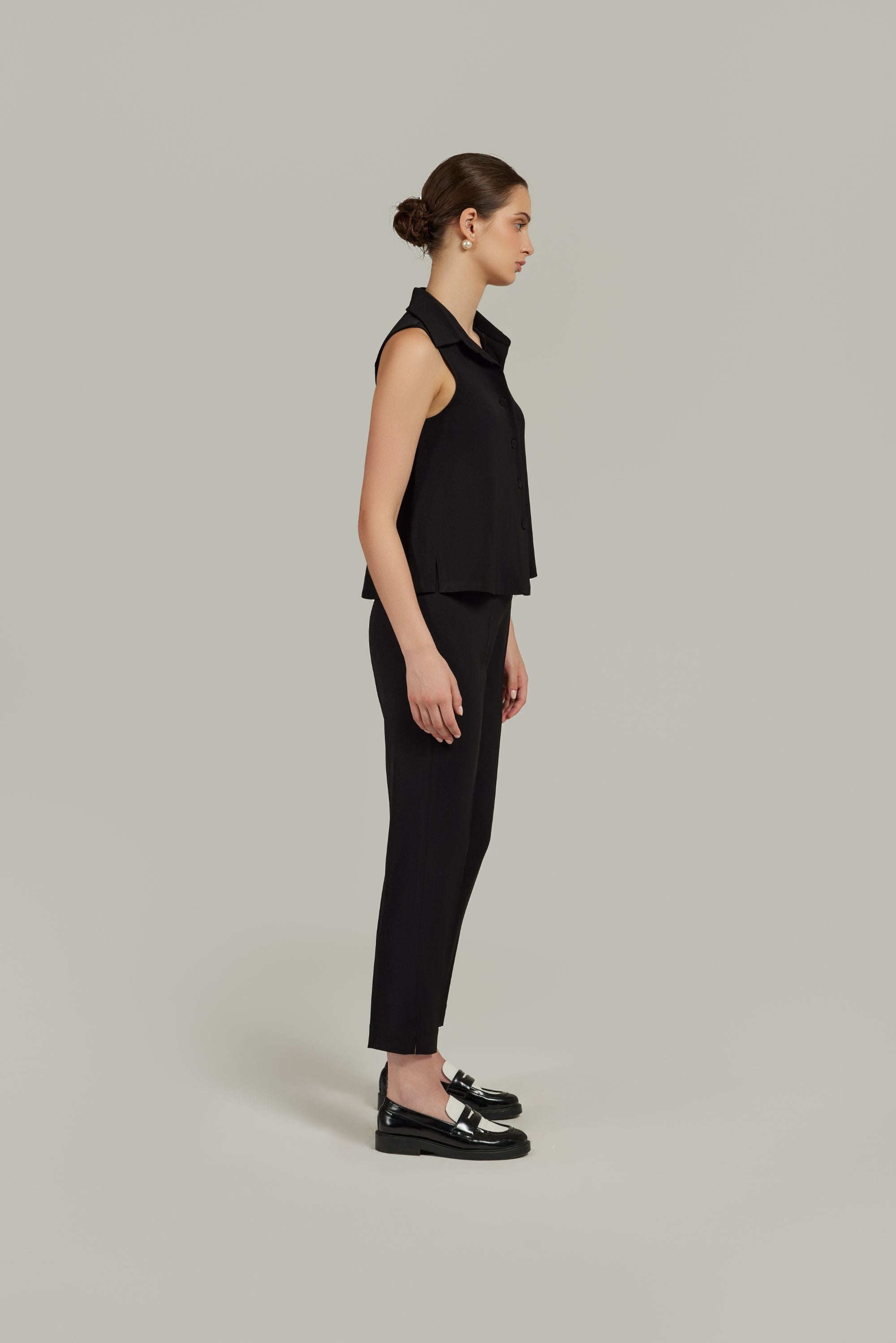 Black Stretch Suiting Sleeveless Top
