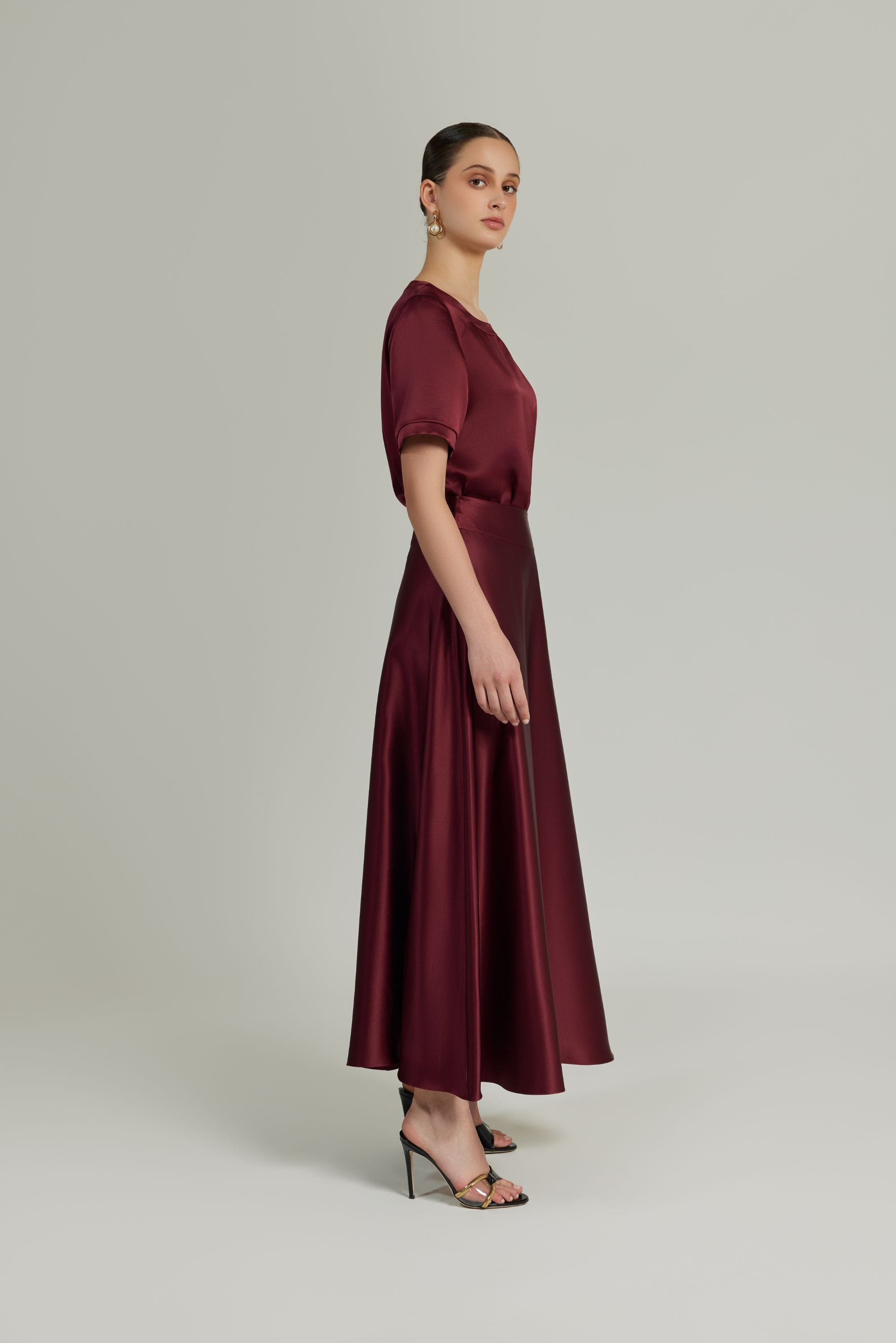 Burgundy Silk Long Skirt