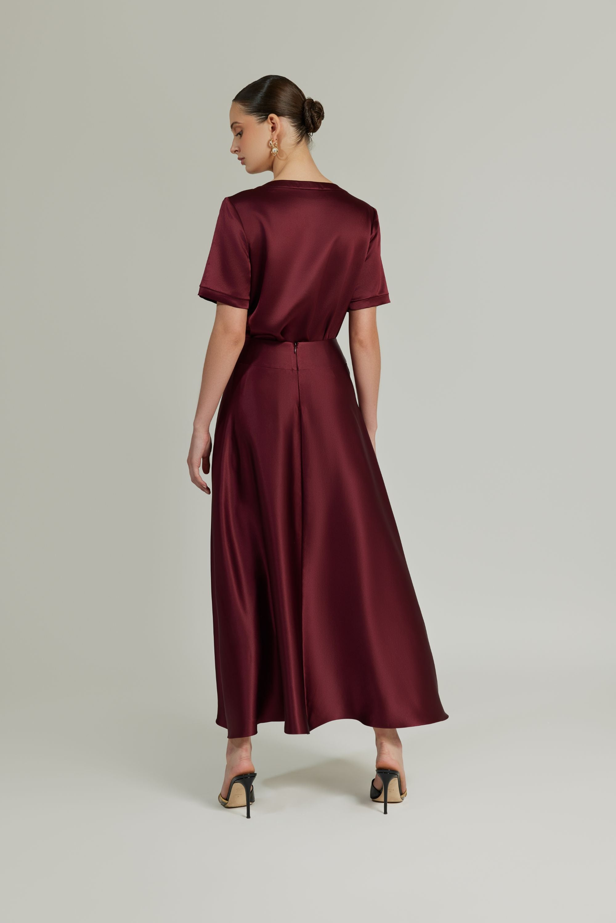 Burgundy Silk Long Skirt