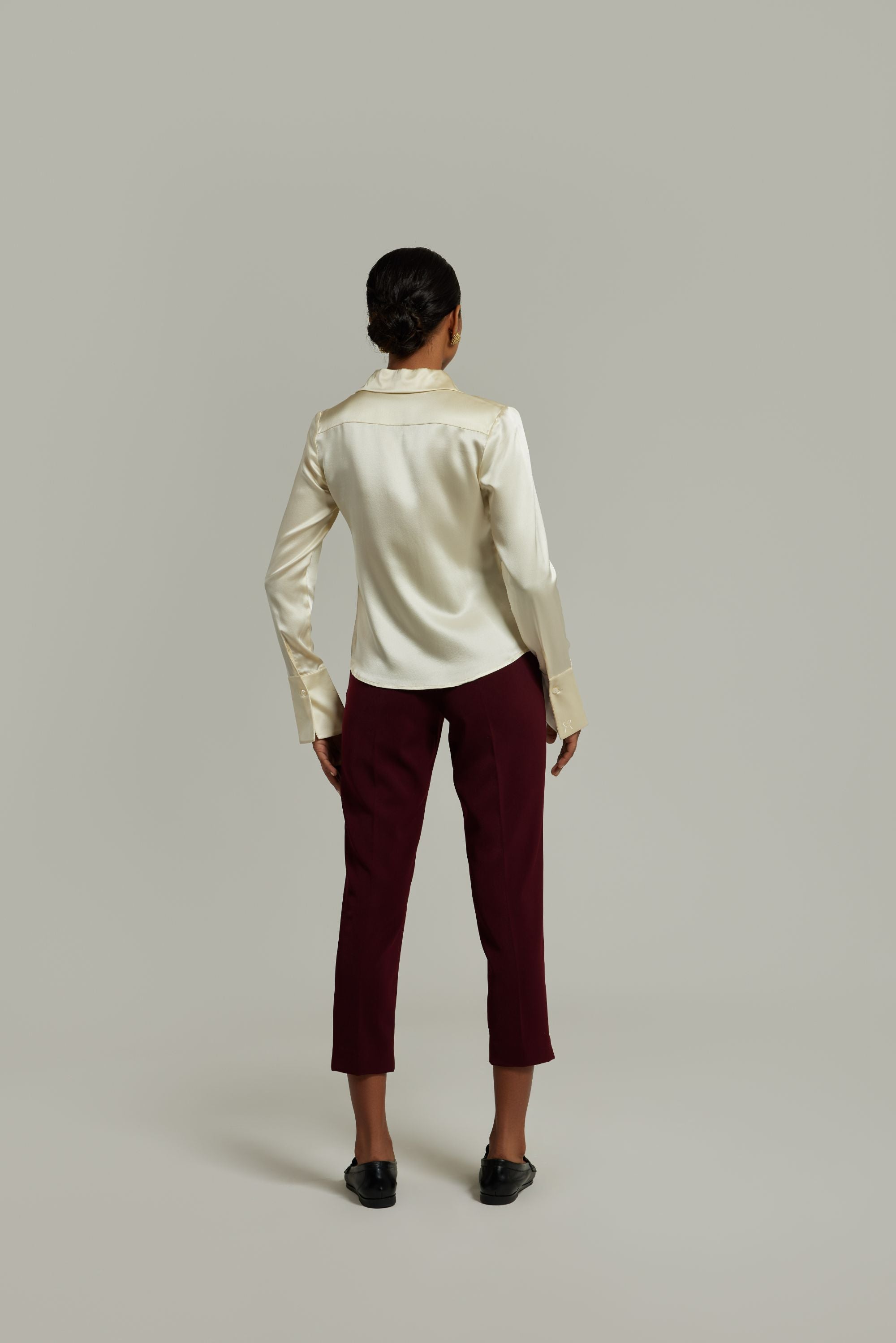 Cream Silk Long-Sleeved Shirt