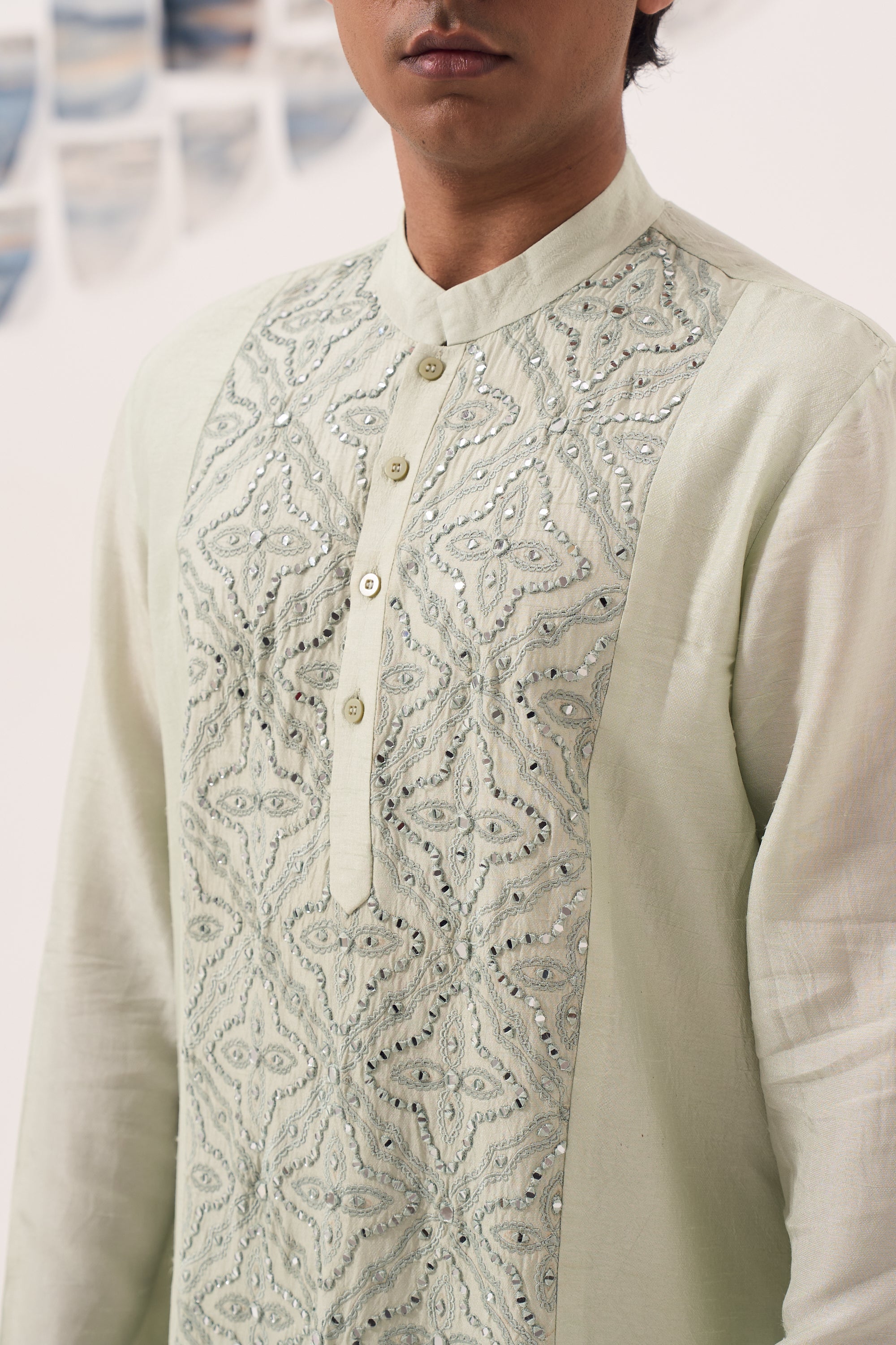 Festive Green Mirror Work Kurta Set