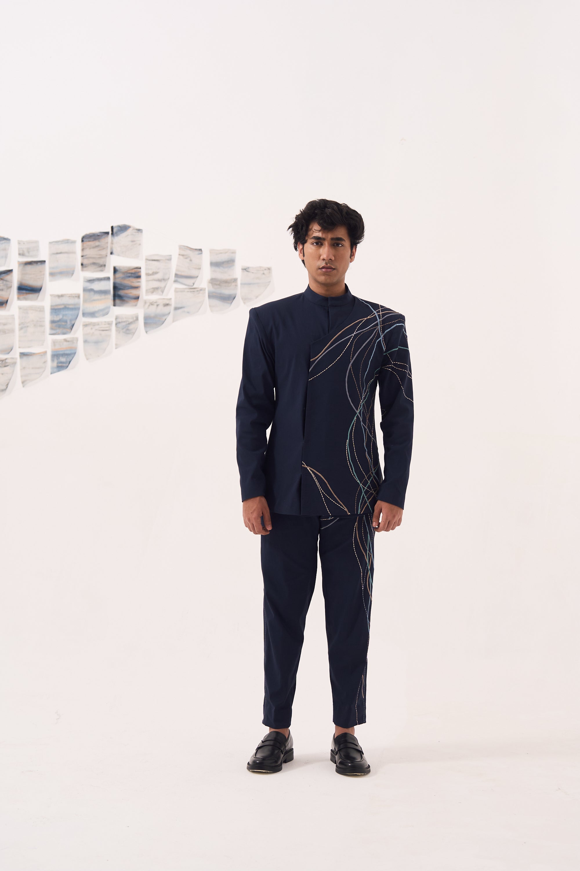 Navy Blue Bandgala Set