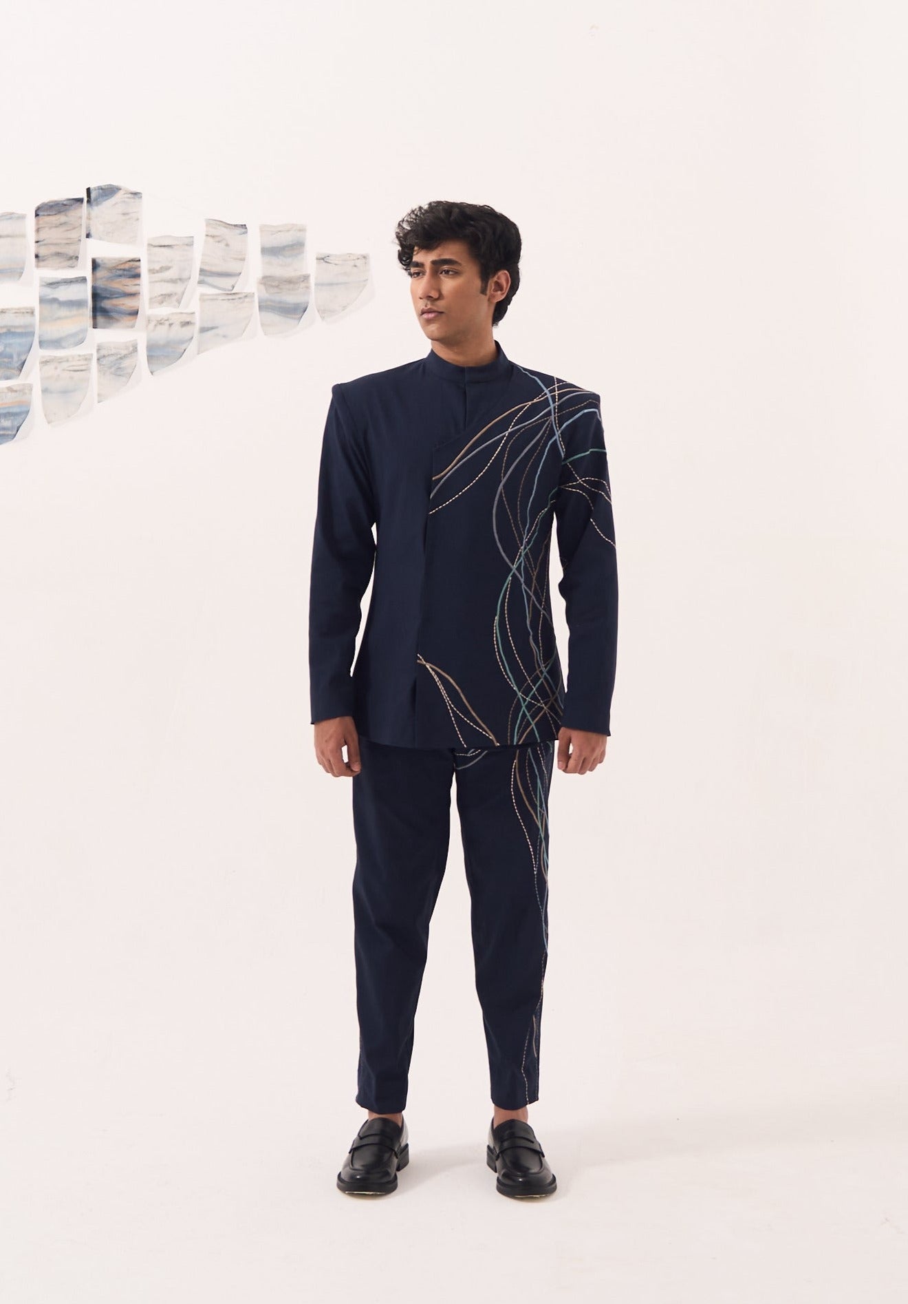 Navy Blue Bandgala Set