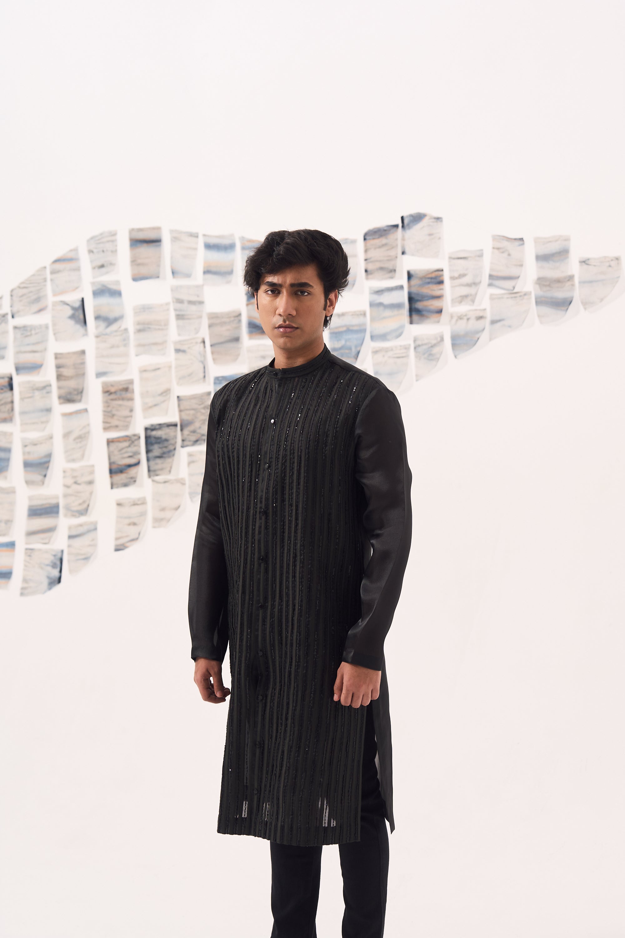 Black Organza Embroidered Kurta