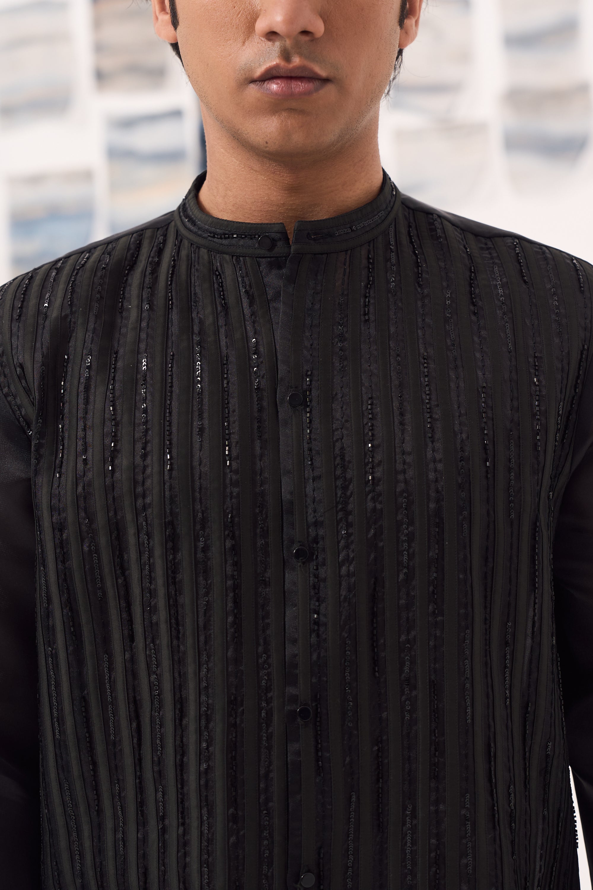 Black Organza Embroidered Kurta