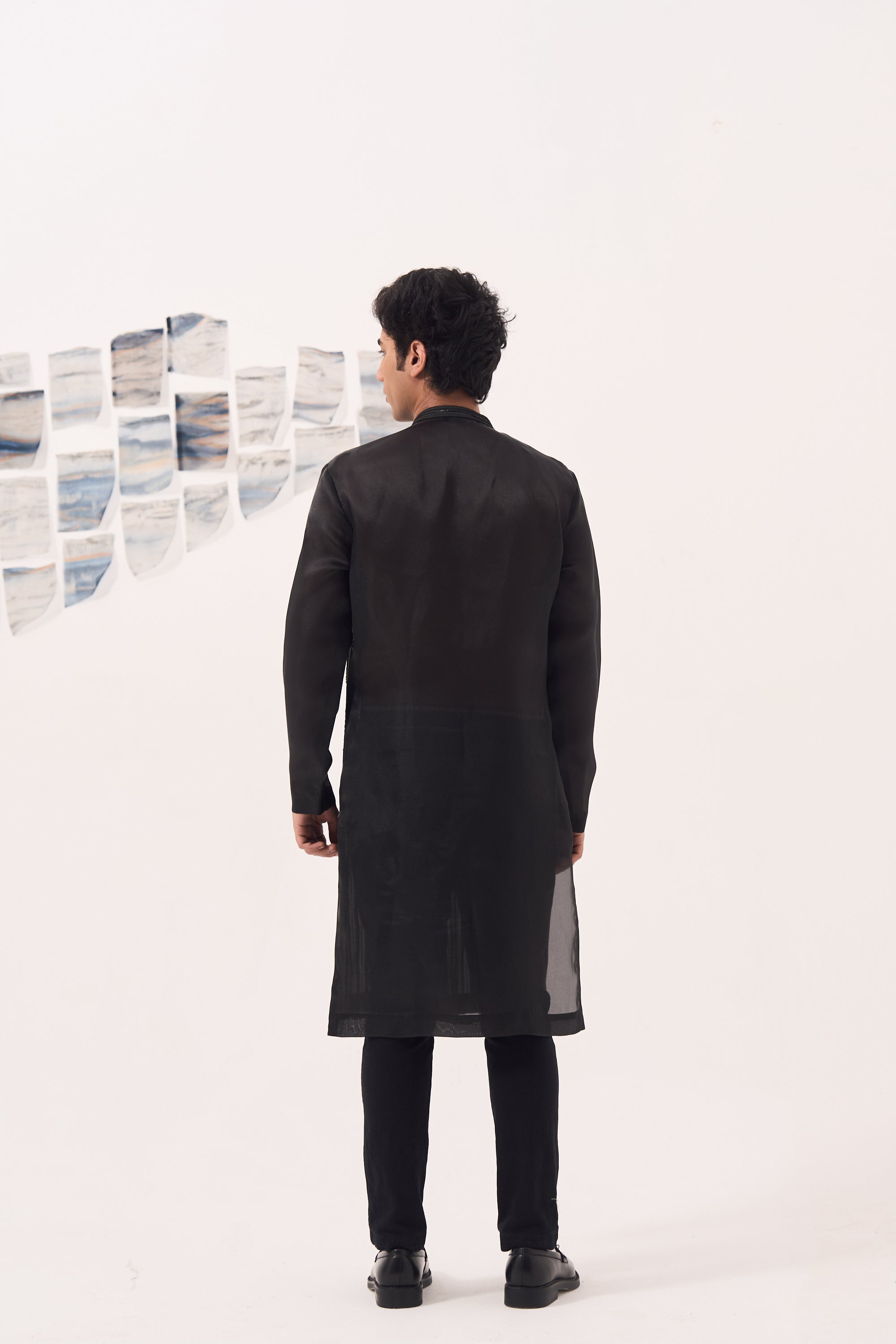Black Organza Embroidered Kurta