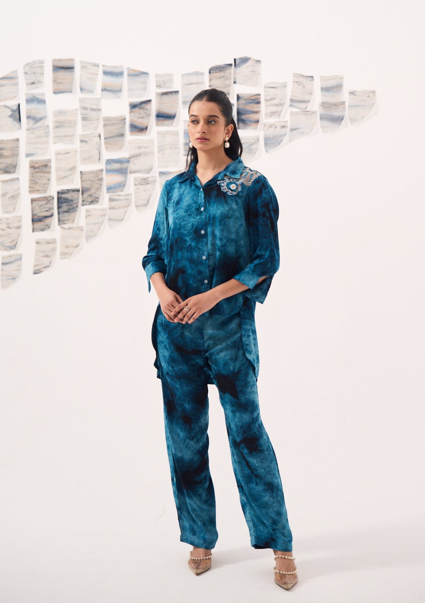 Ocean Blue Coord Set with Embroidered Detailing