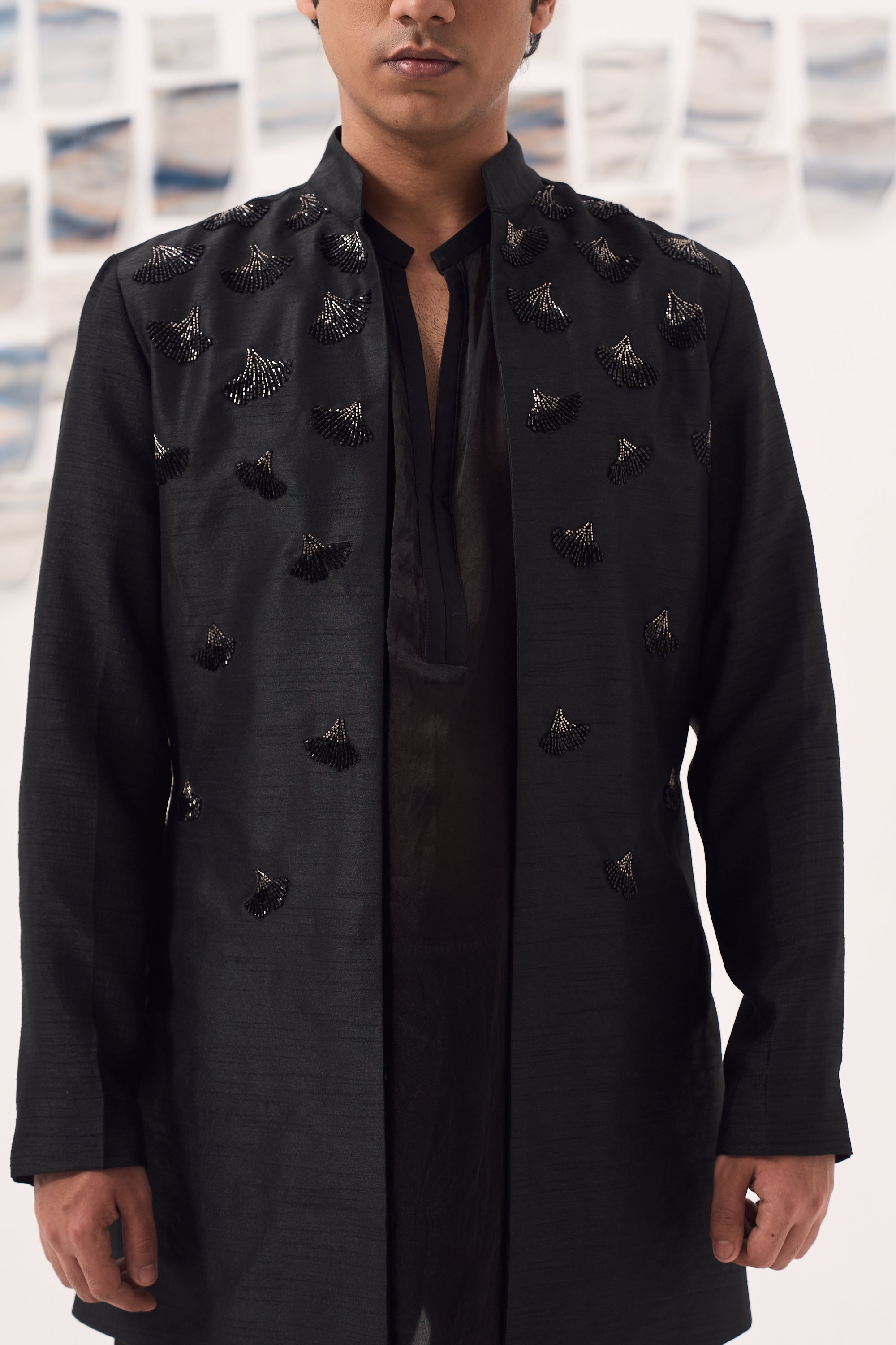 Black Silk Jacket Set 3PC