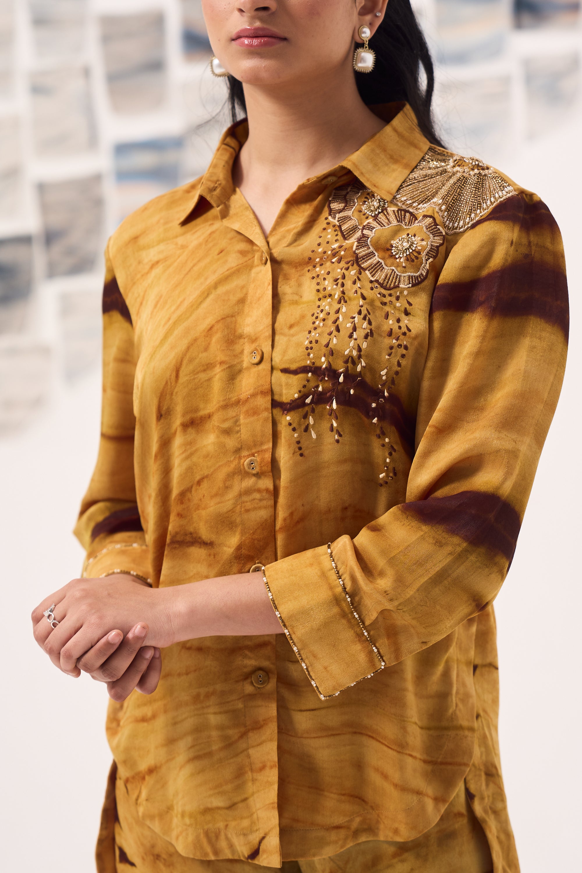 Mustard Co ord Set with Embroidered detailing