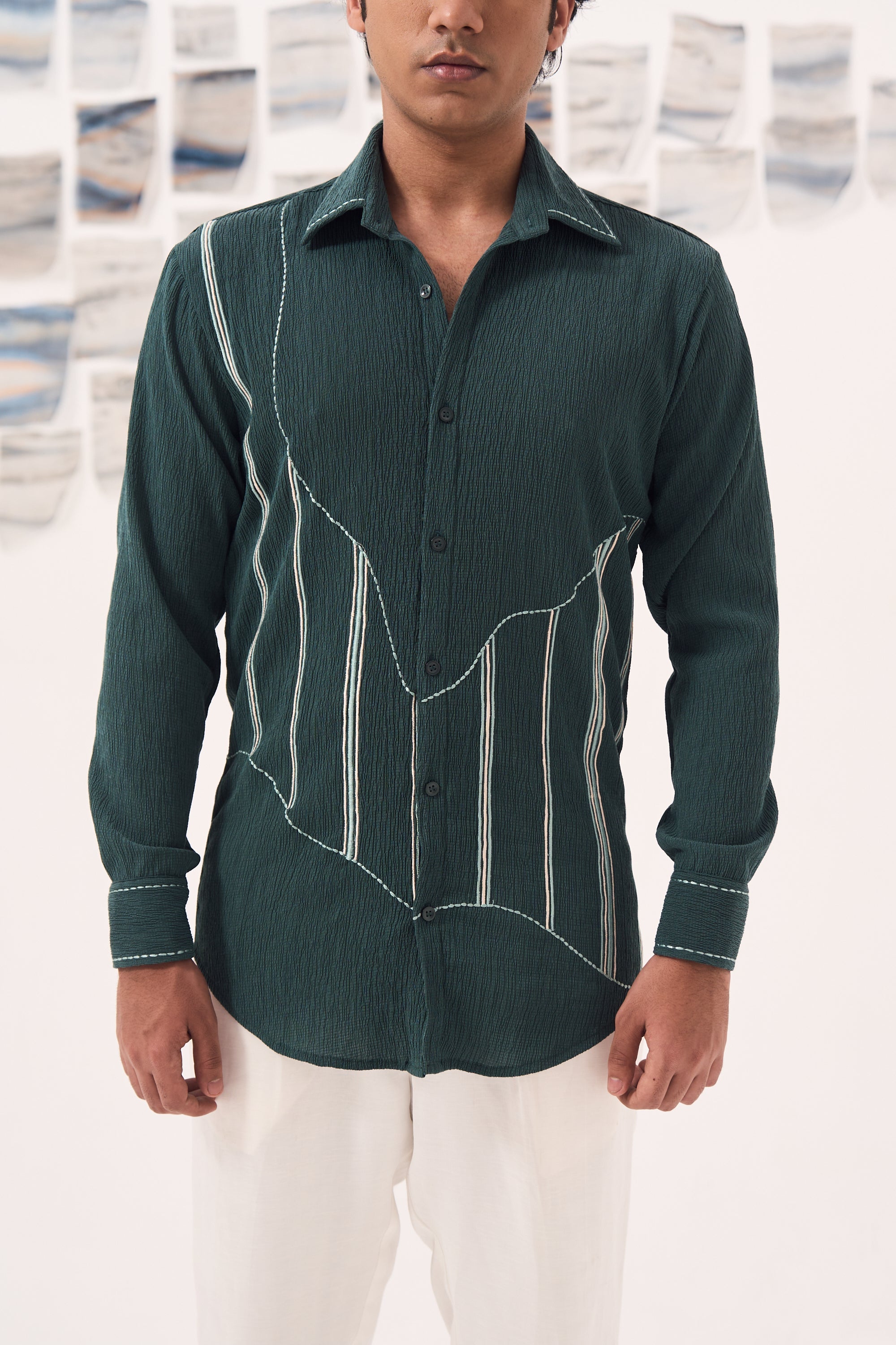 Crush Cotton Shirt-Green