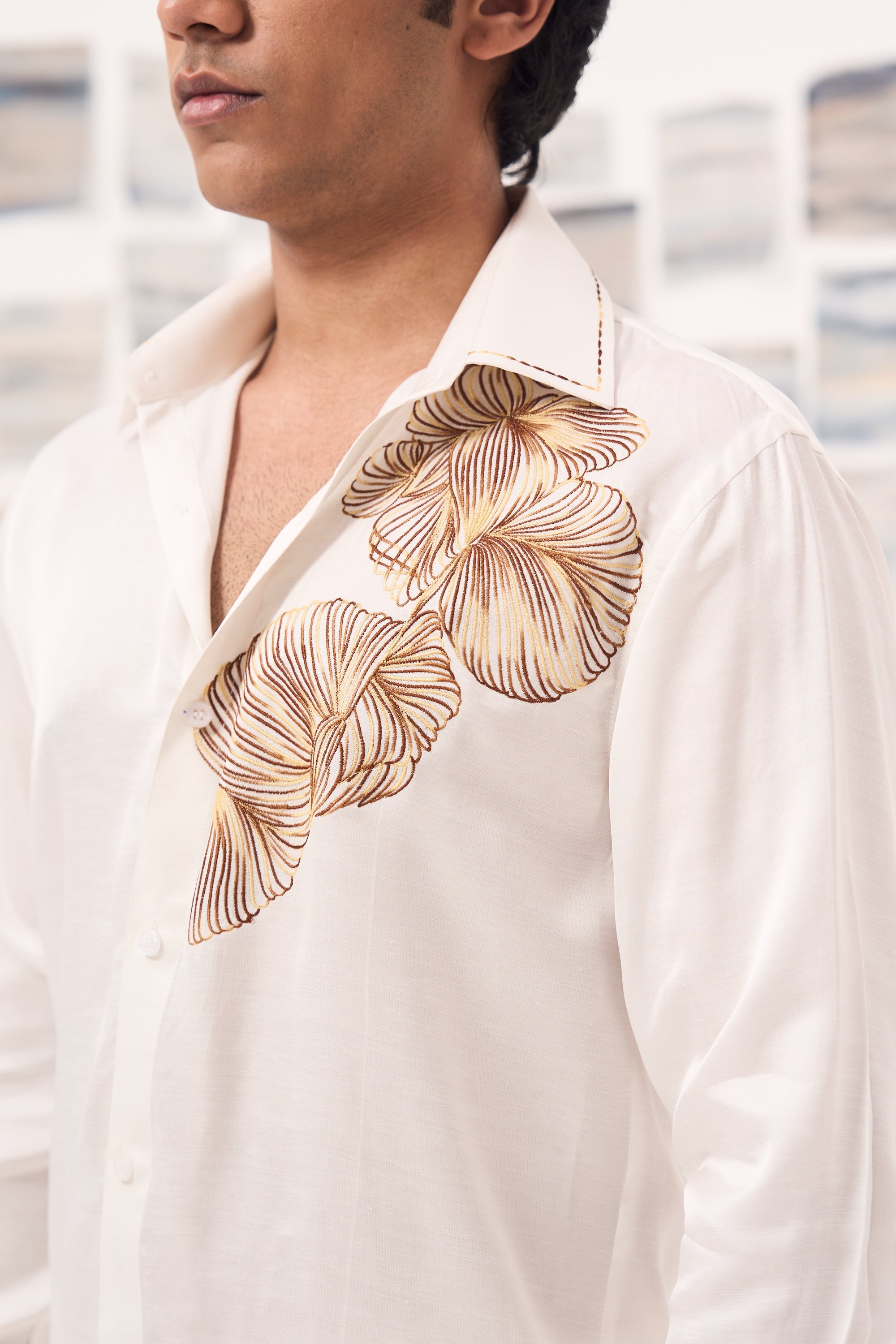 White Rayon Motif- Brown