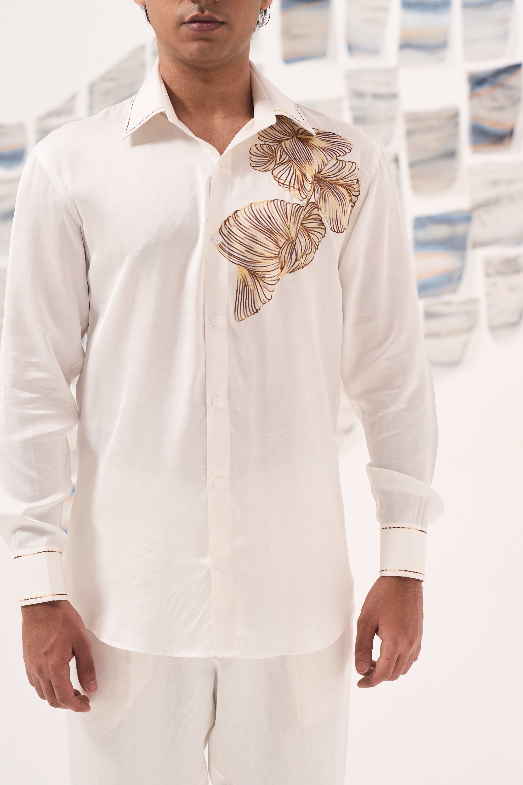 White Rayon Motif- Brown