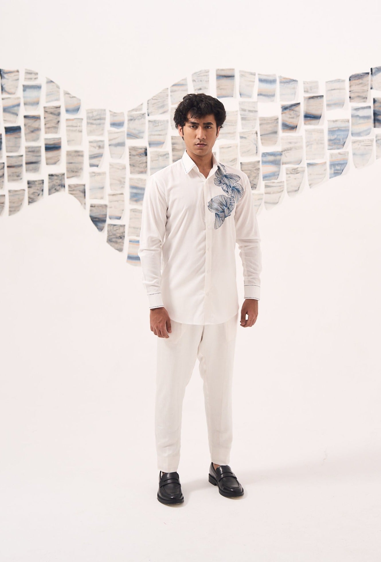 White Rayon Motif- Blue
