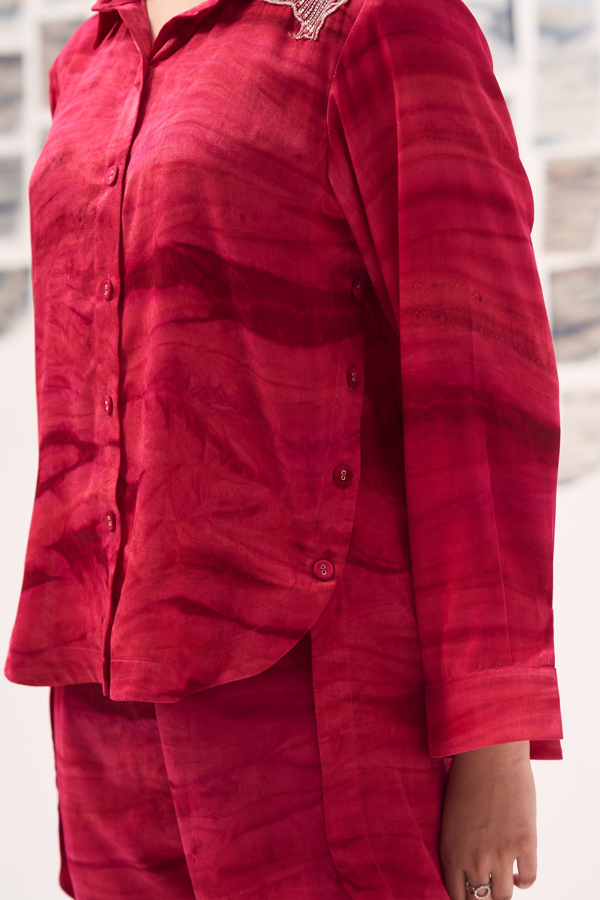 Magenta Co ord Set with embroidered detailing