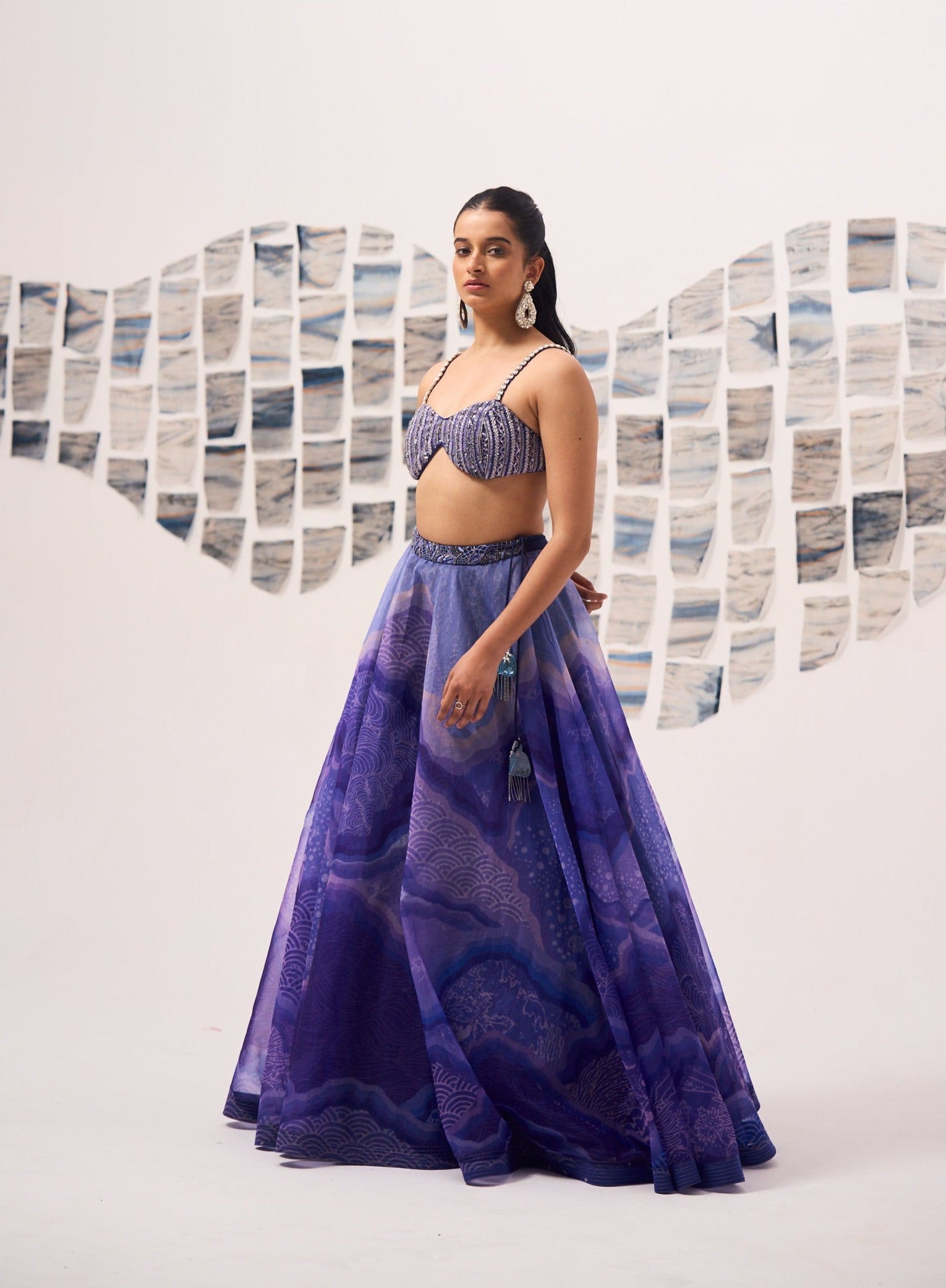 Blue Wave Lehenga with Hand Embroidered Blouse