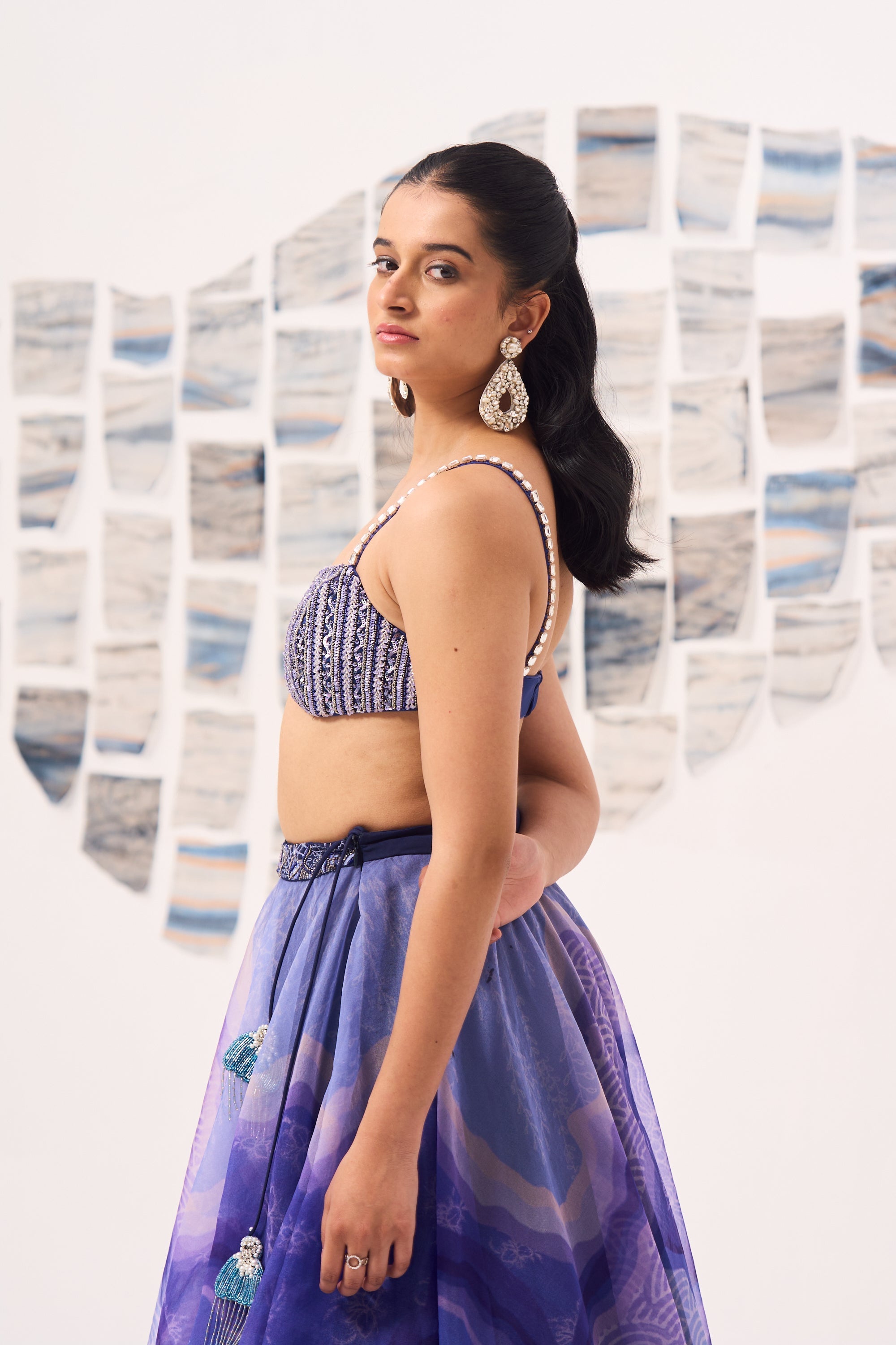 Blue Wave Lehenga with Hand Embroidered Blouse