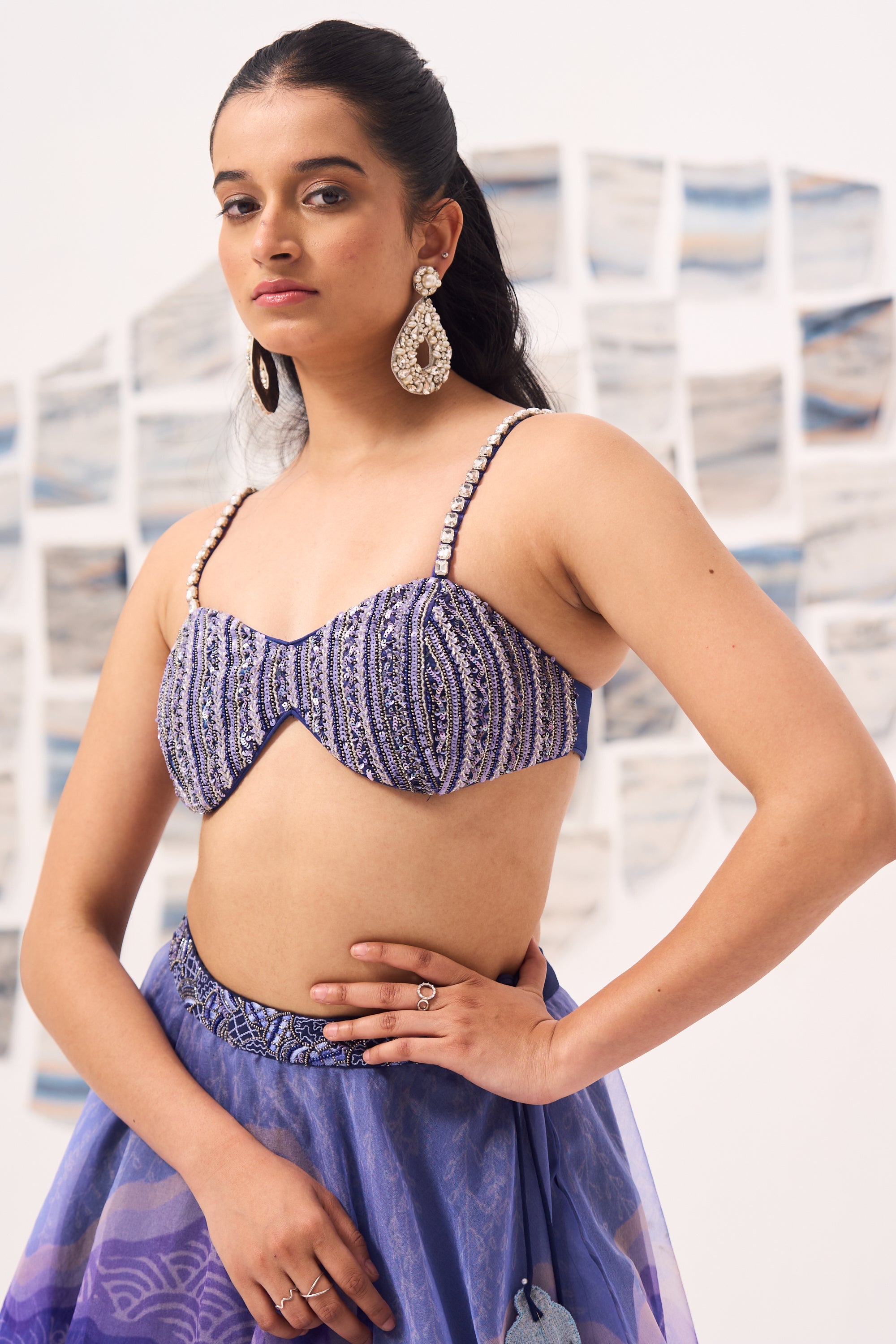 Blue Wave Lehenga with Hand Embroidered Blouse