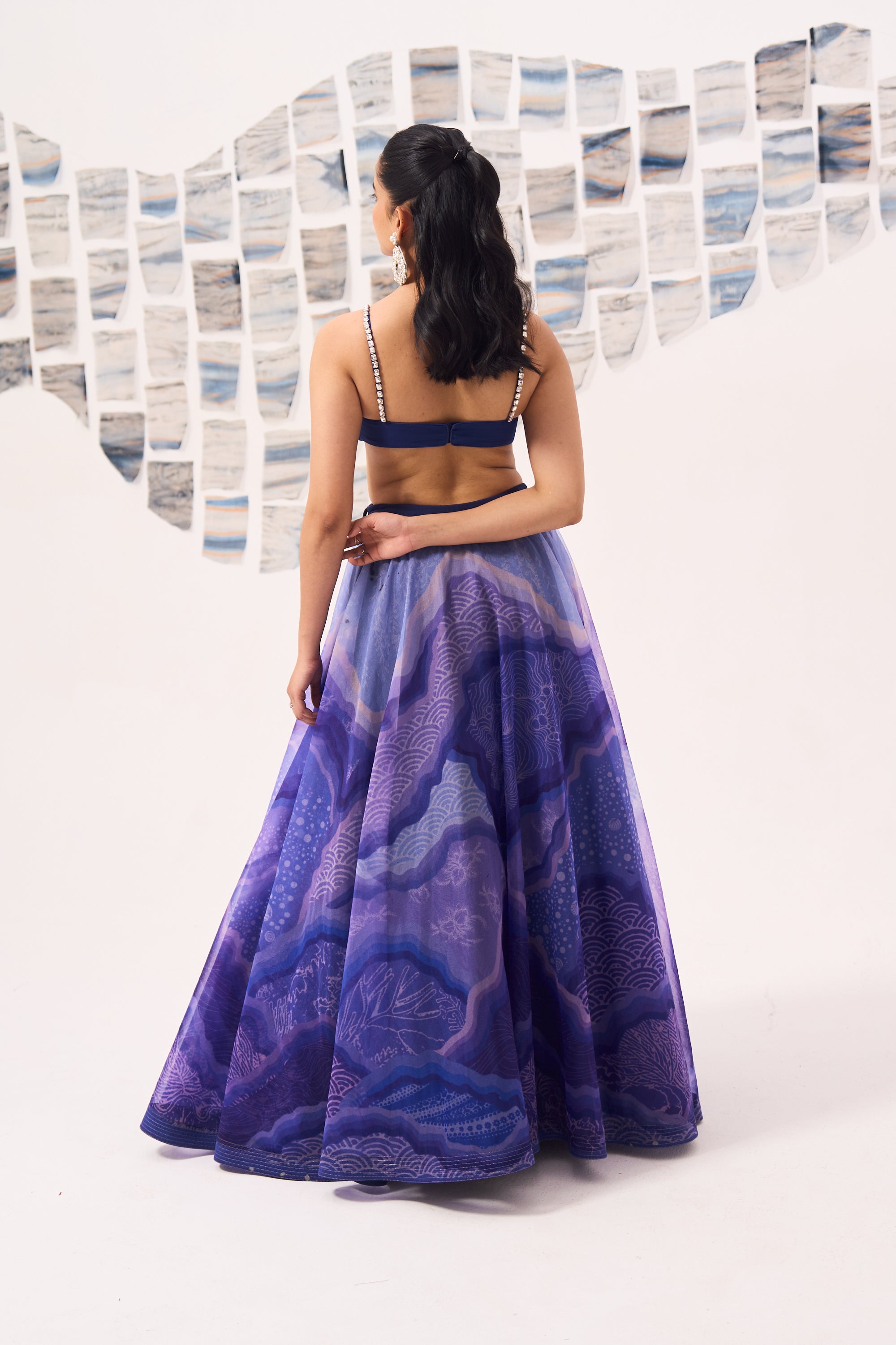 Blue Wave Lehenga with Hand Embroidered Blouse