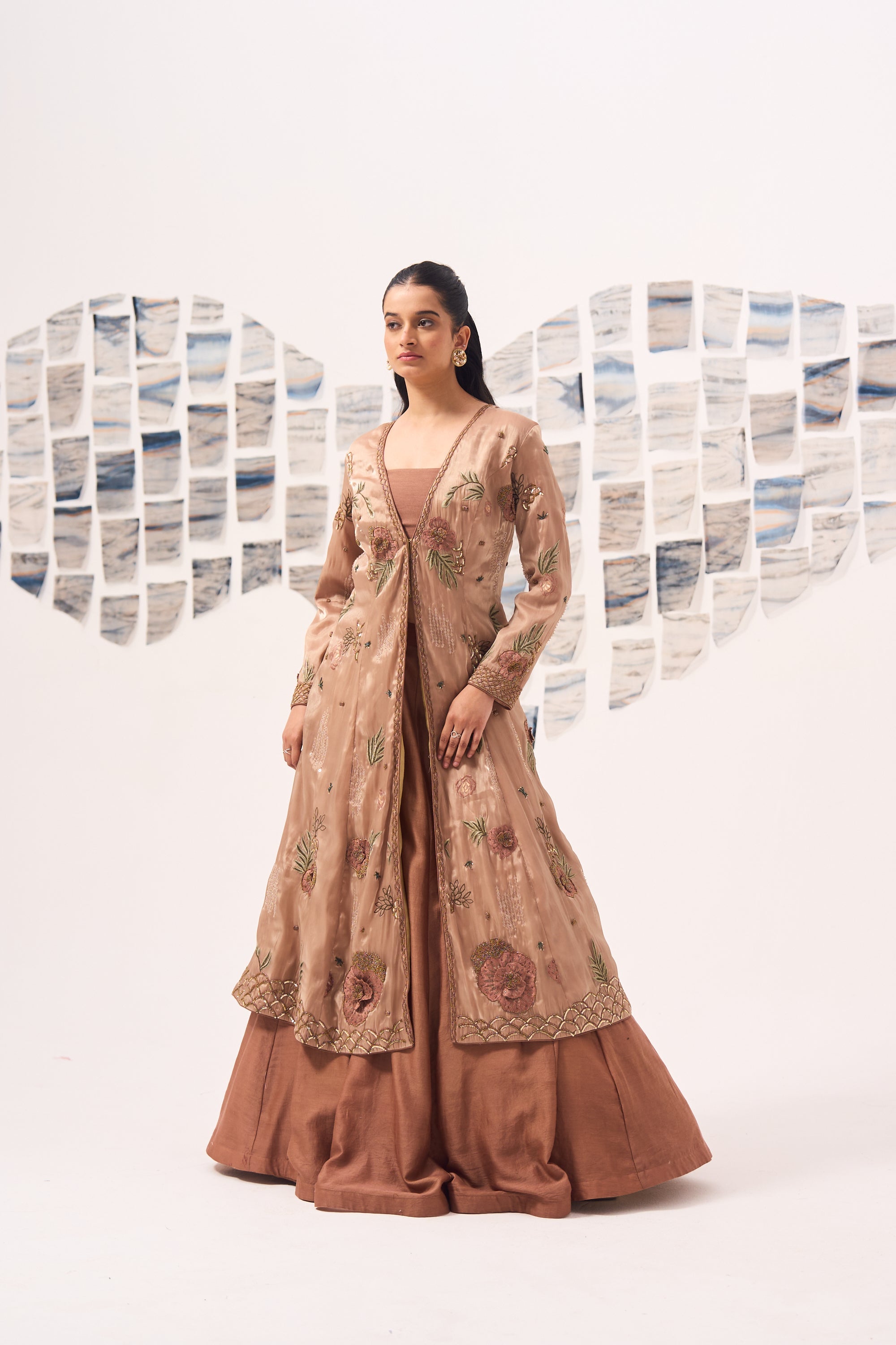 3D Coral Embroidered Jacket with Lehenga