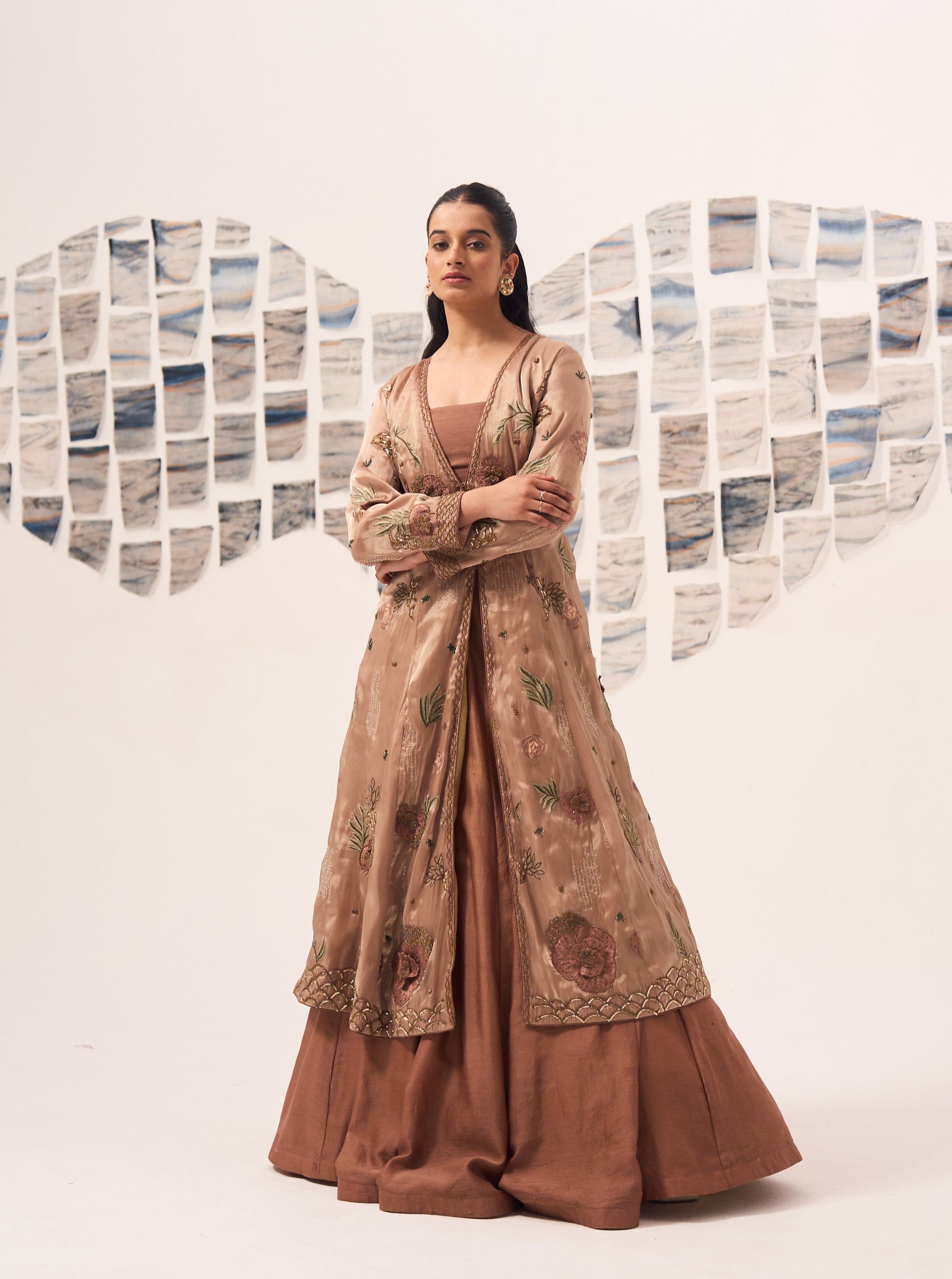 3D Coral Embroidered Jacket with Lehenga