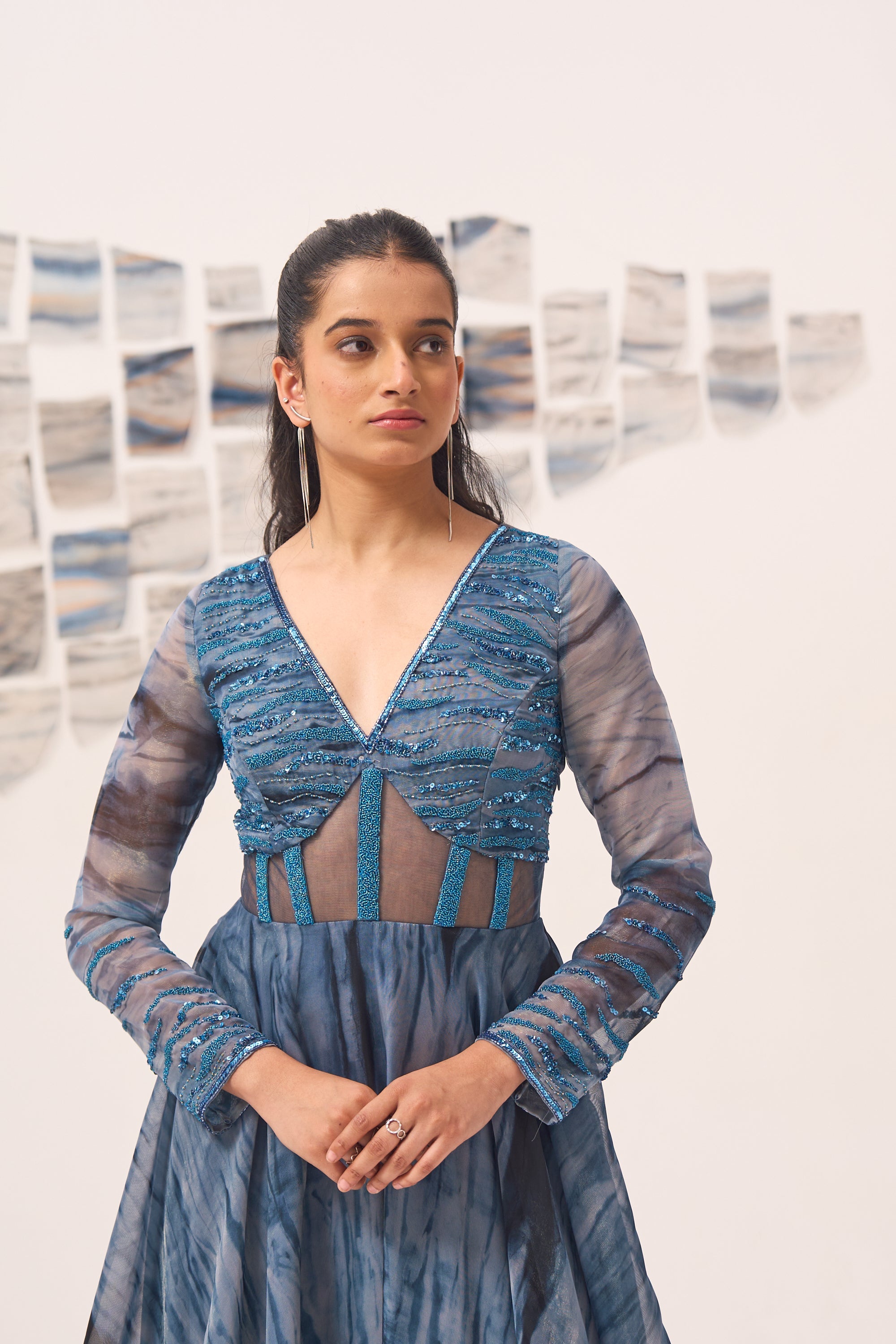Blue Embroidered Corset Anarkali