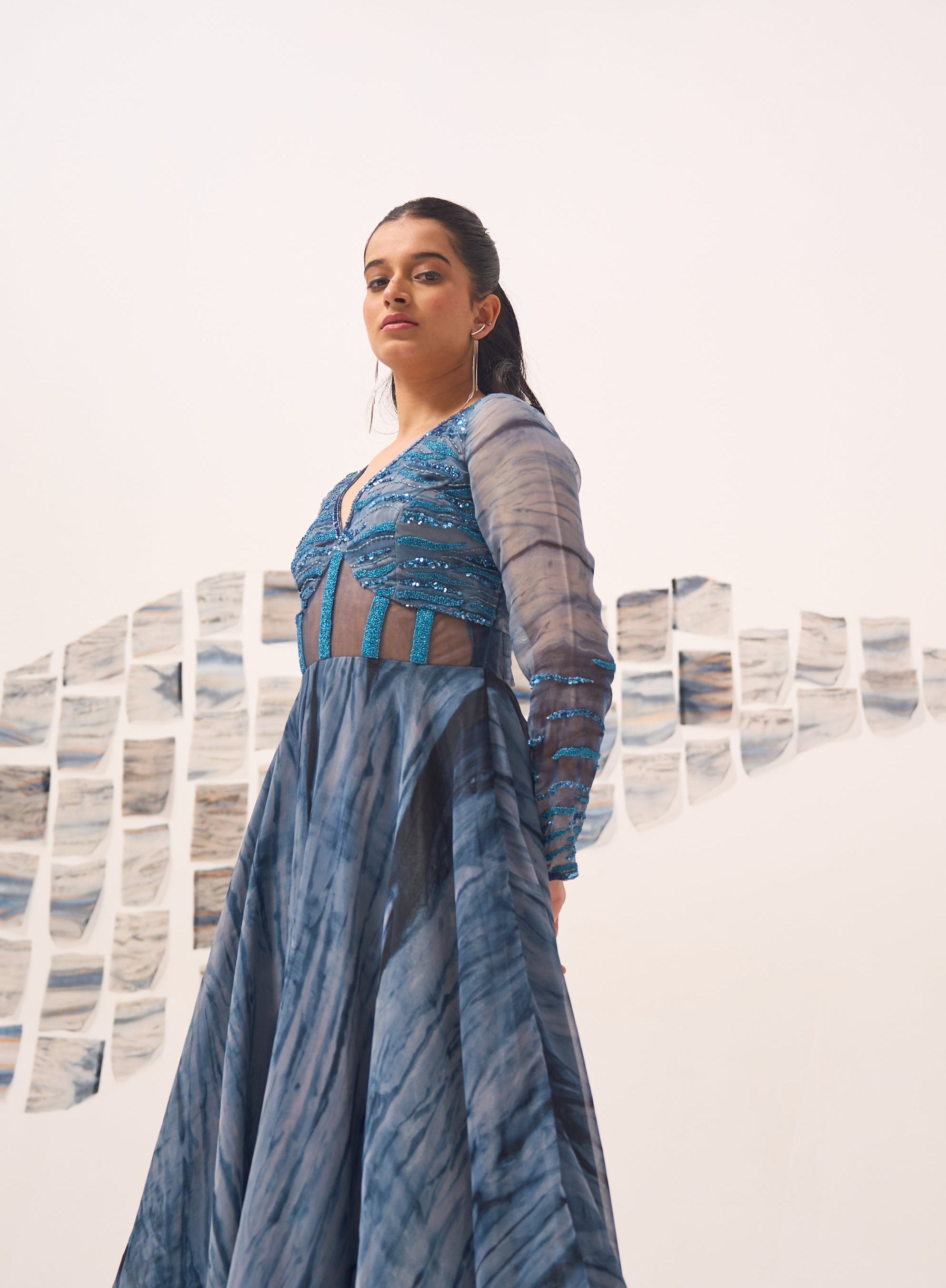 Blue Embroidered Corset Anarkali