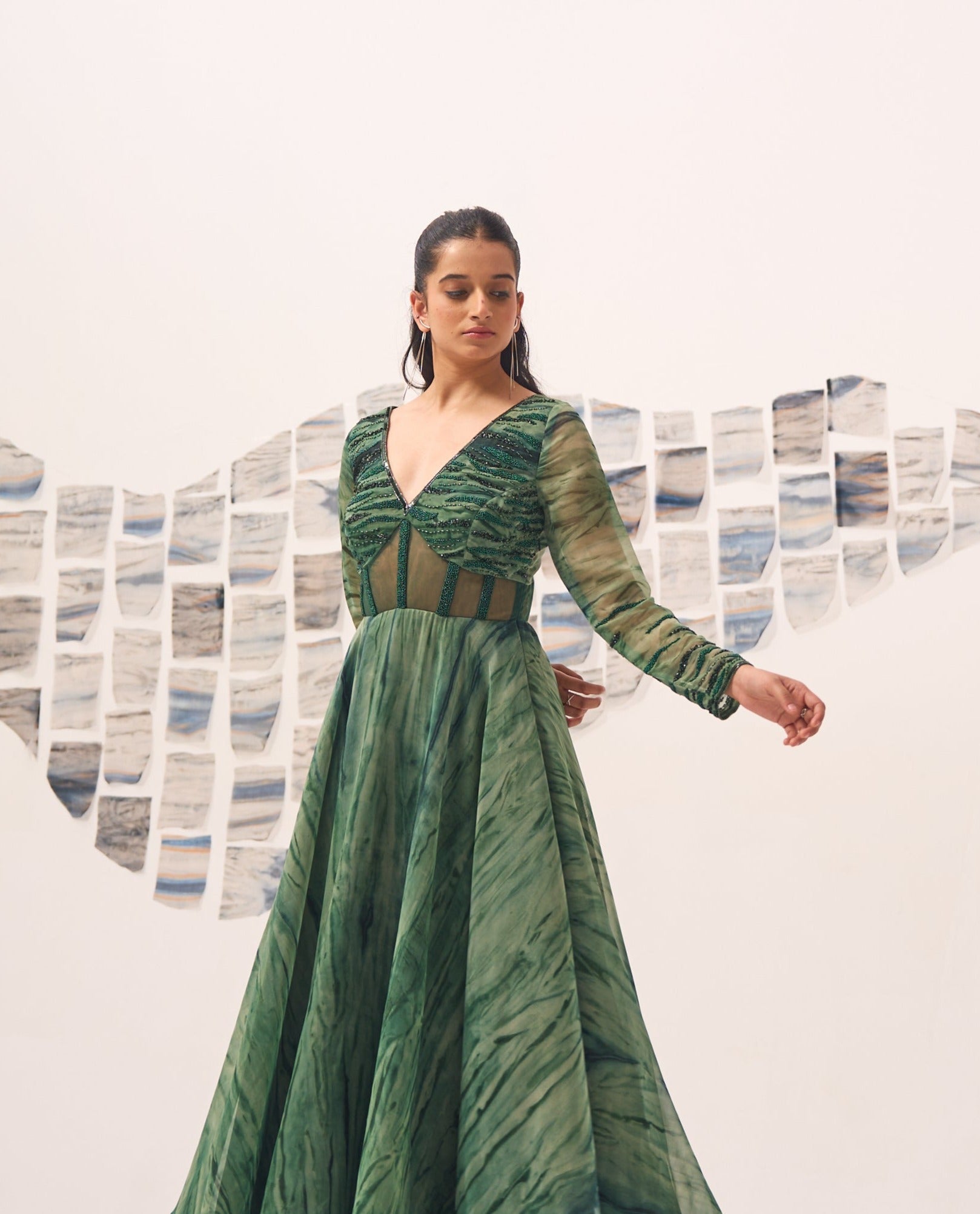 Green Embroidered Corset Anarkali