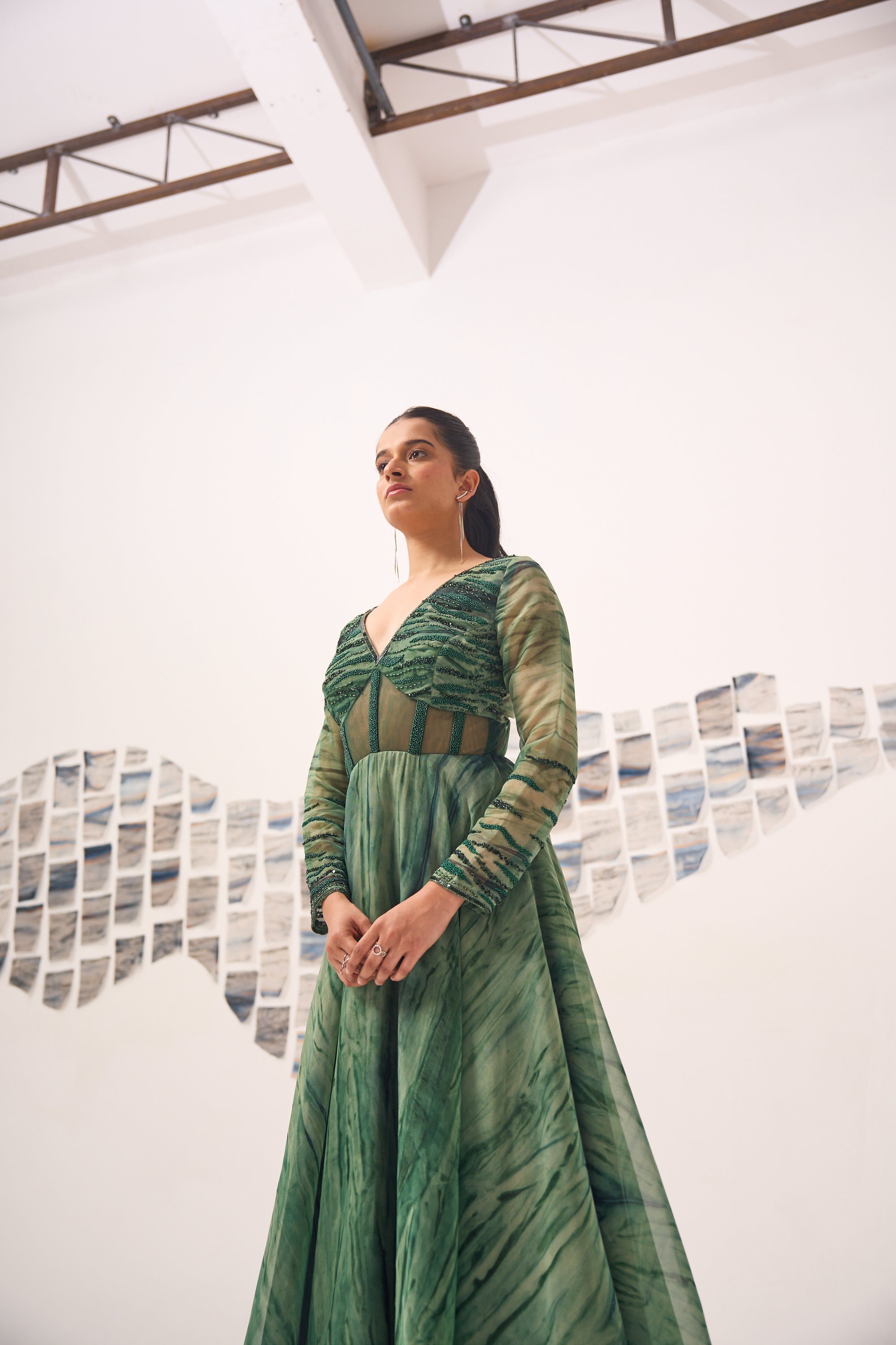 Green Embroidered Corset Anarkali