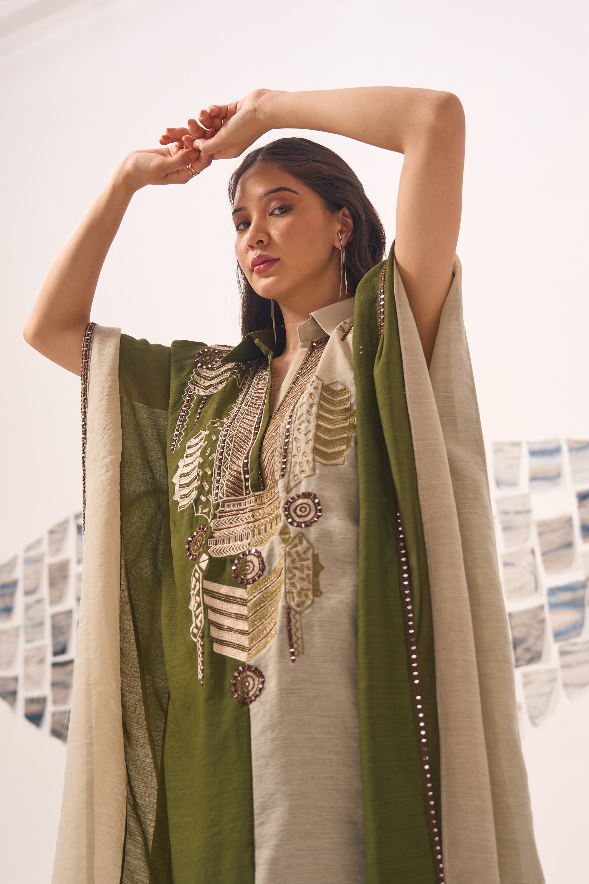 Embroidered Mirror Work Kaftan
