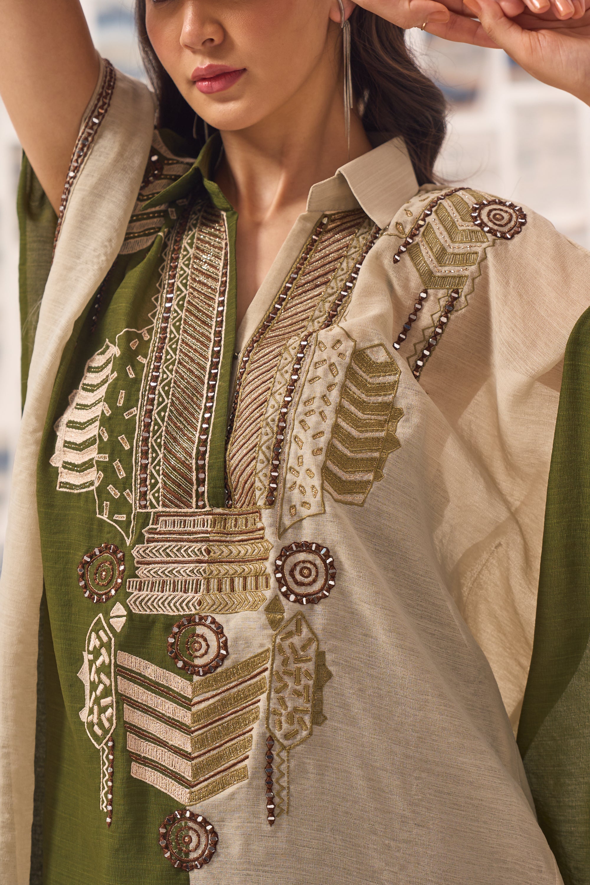 Embroidered Mirror Work Kaftan