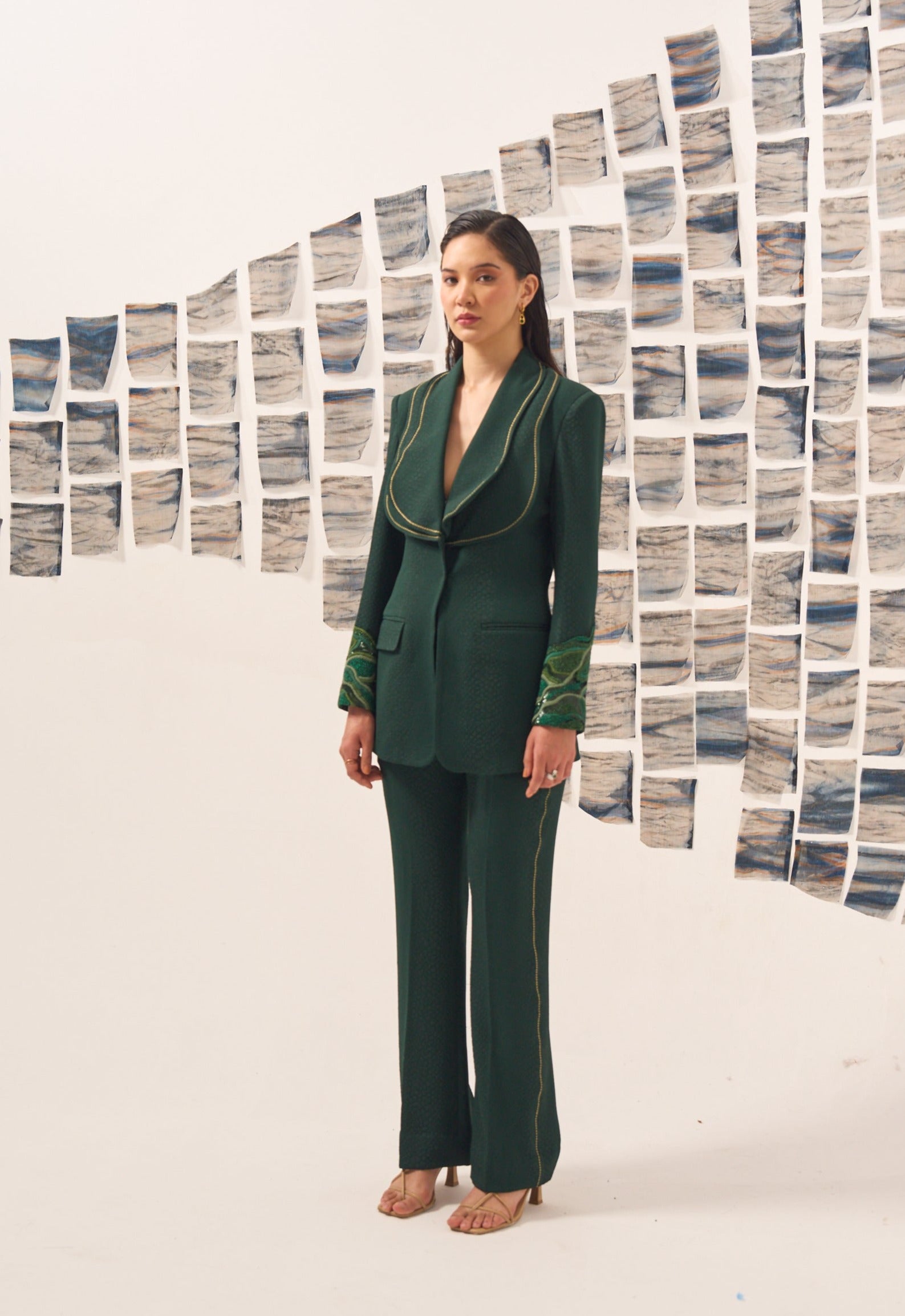 Green Embroidered Blazer Set