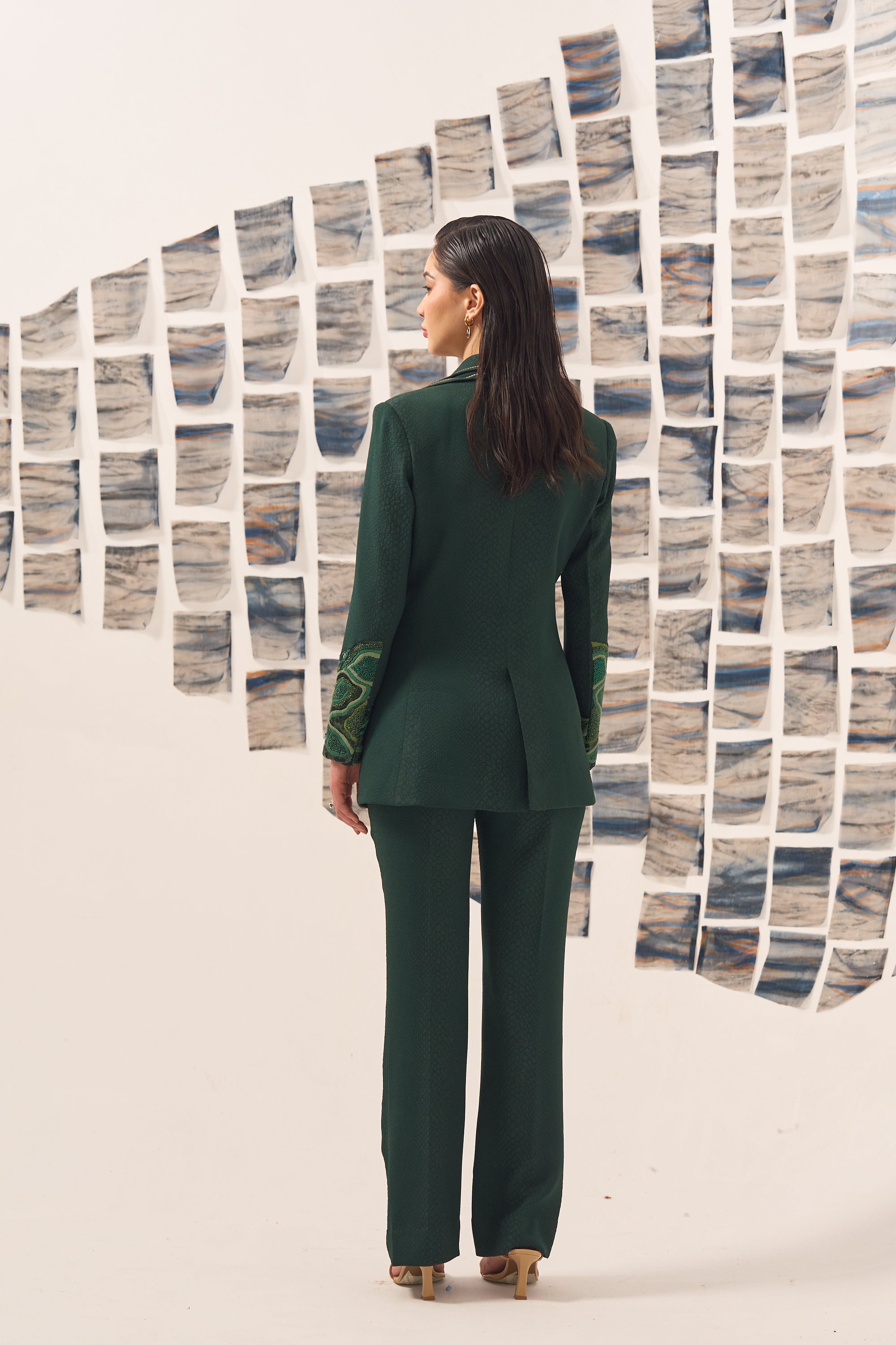 Green Embroidered Blazer Set