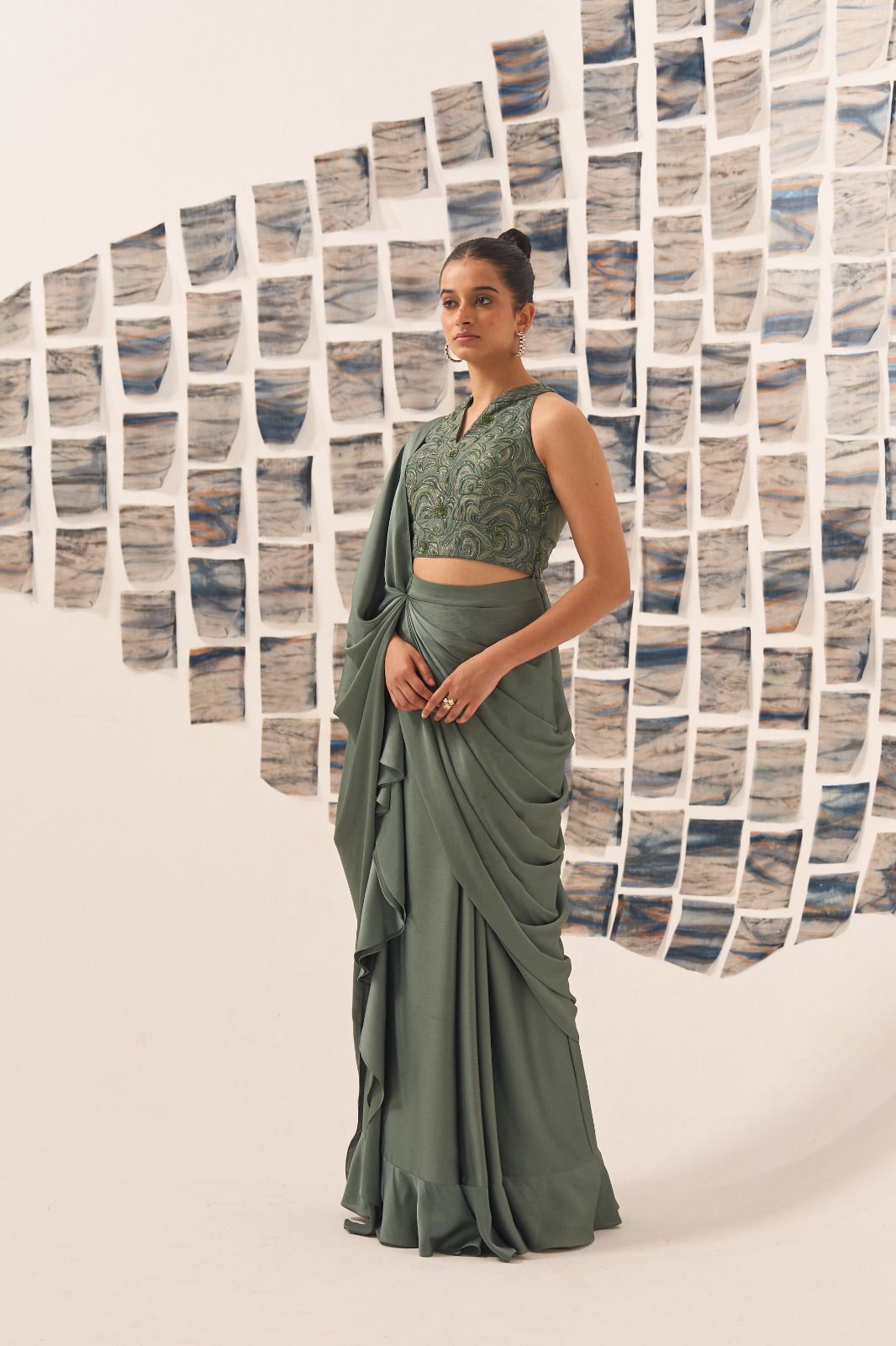 Pre Draped Saree with Blouse