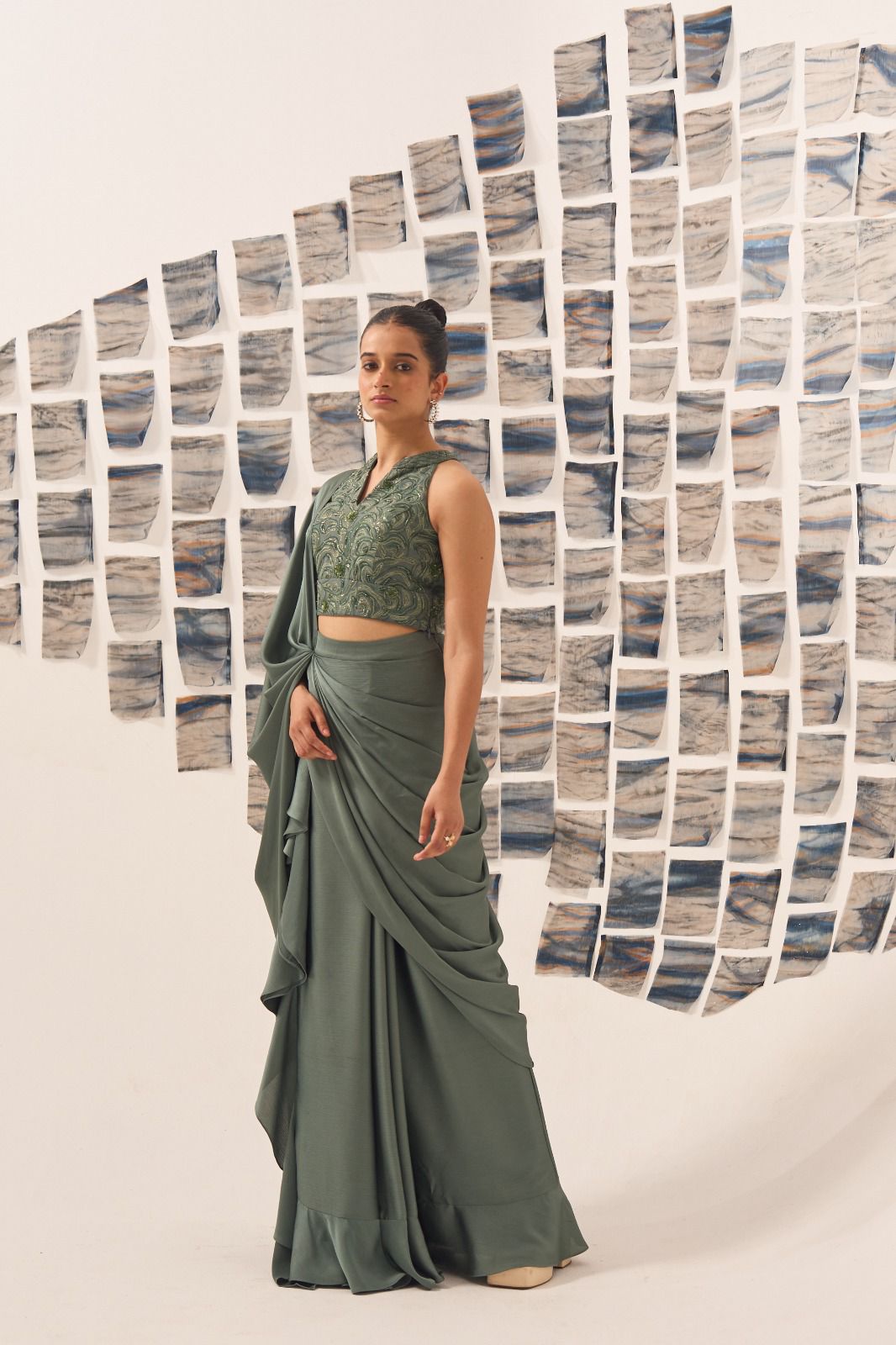 Pre Draped Saree with Blouse