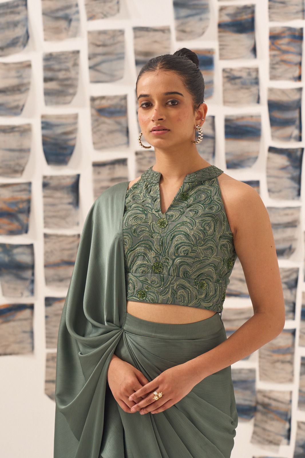 Pre Draped Saree with Blouse