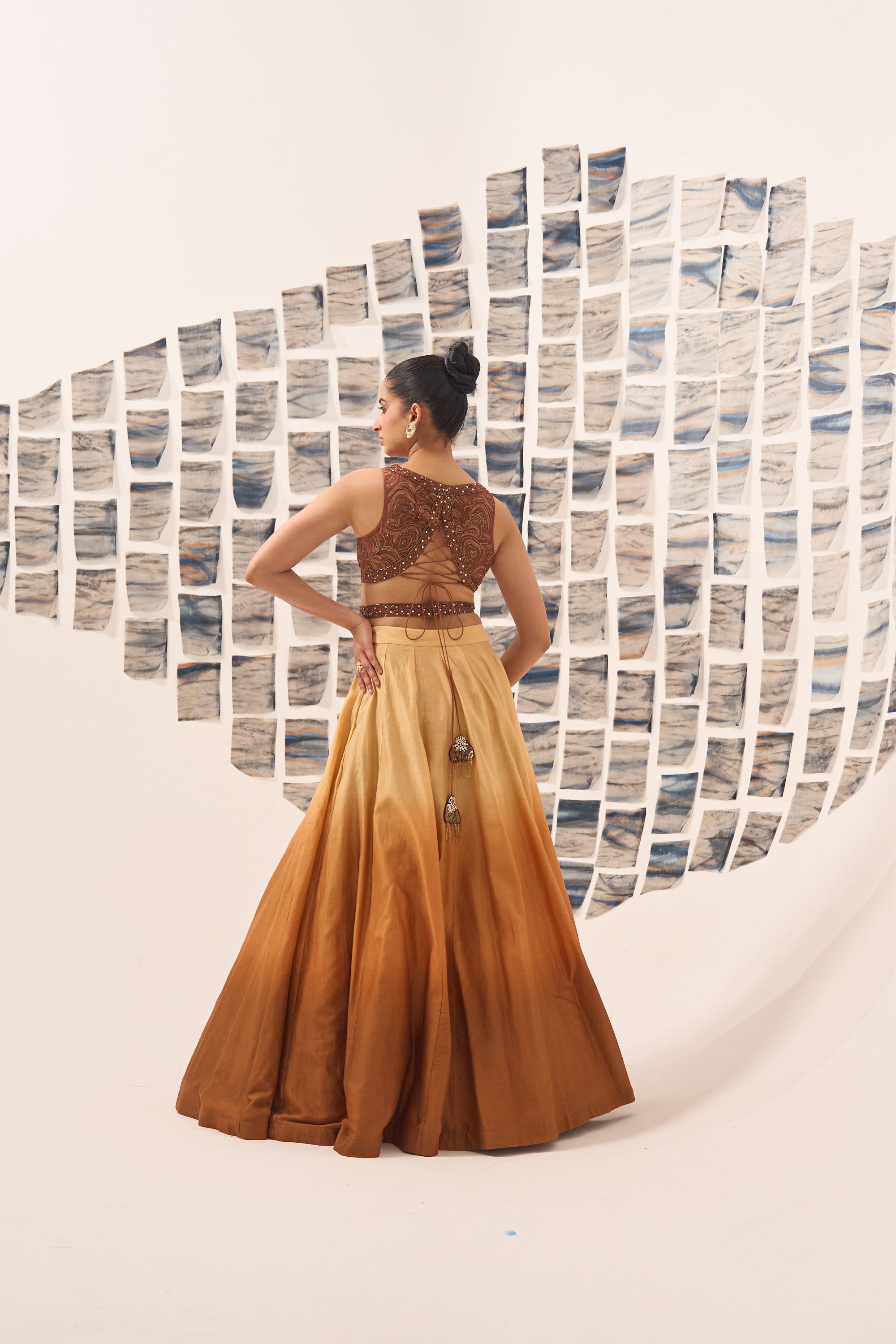 Brown Lehenga with Hand Embroidered Blouse & Belt