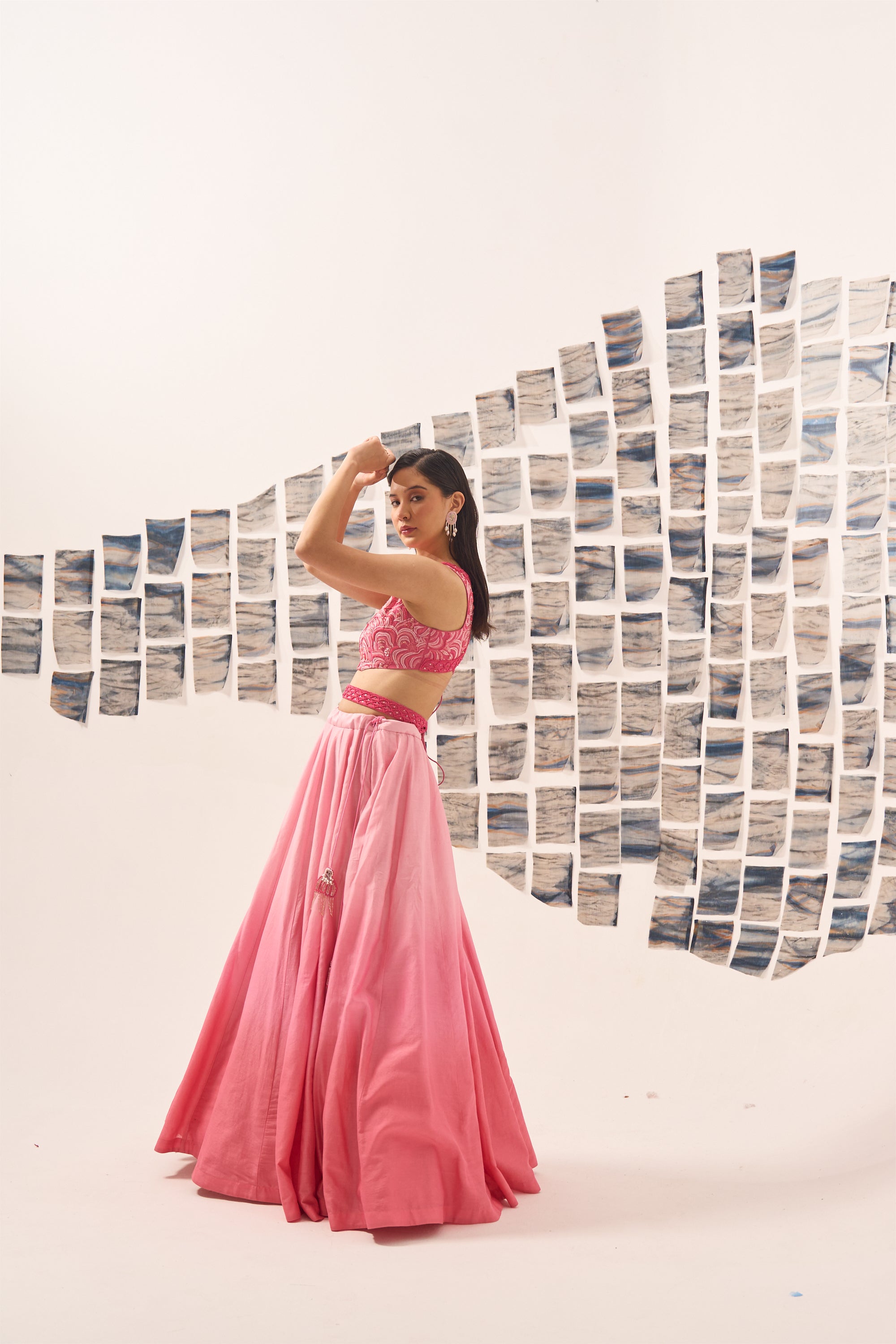 Pink Lehenga with Hand Embroidered Blouse & Belt
