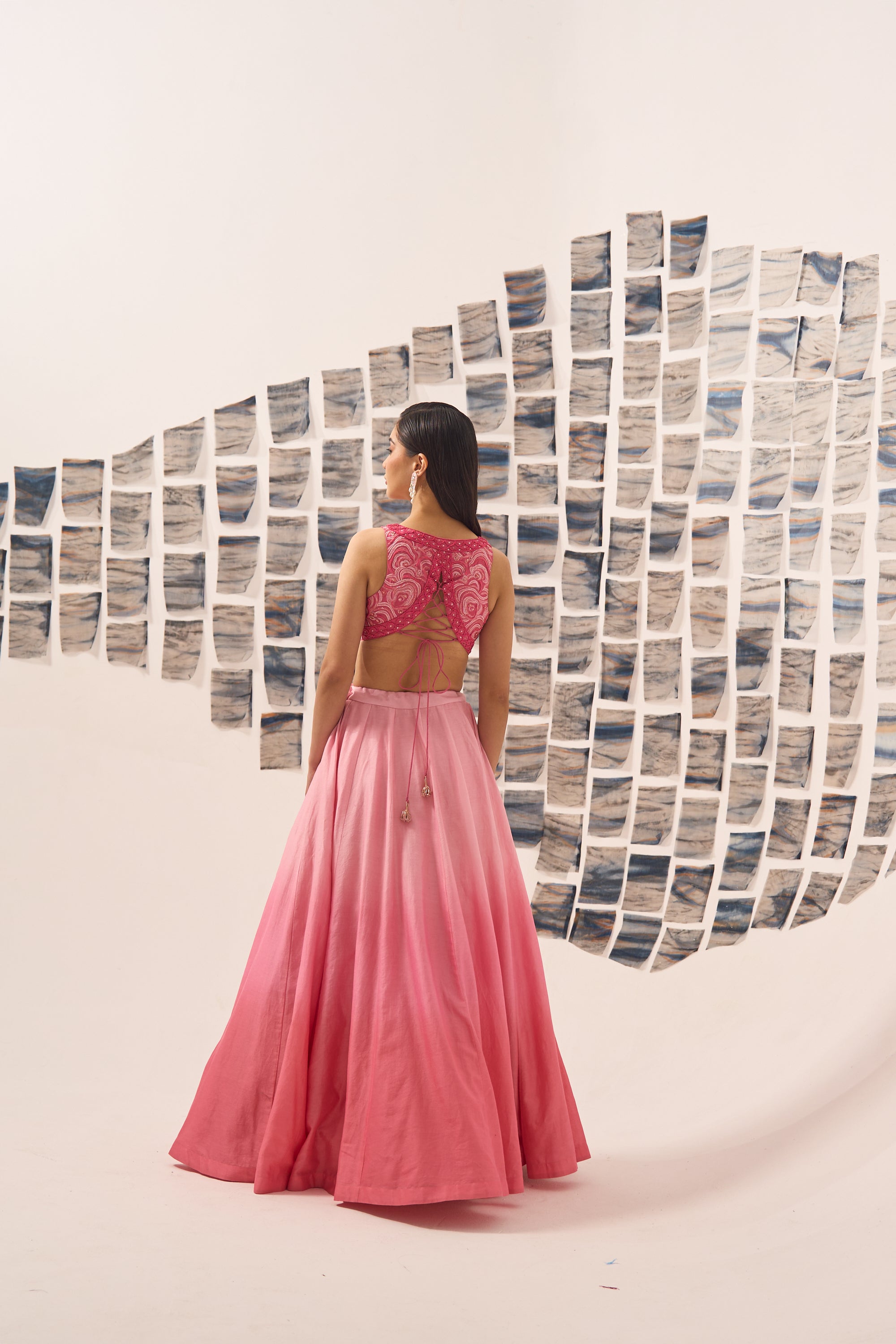 Pink Lehenga with Hand Embroidered Blouse & Belt