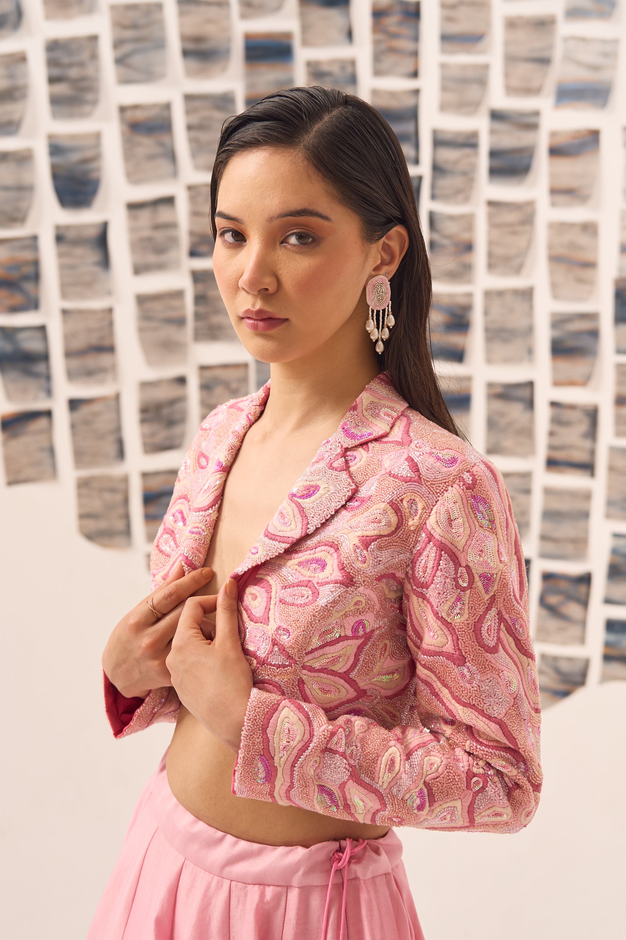 Pink Gigi Hand Embroidered Blouse with Lehenga