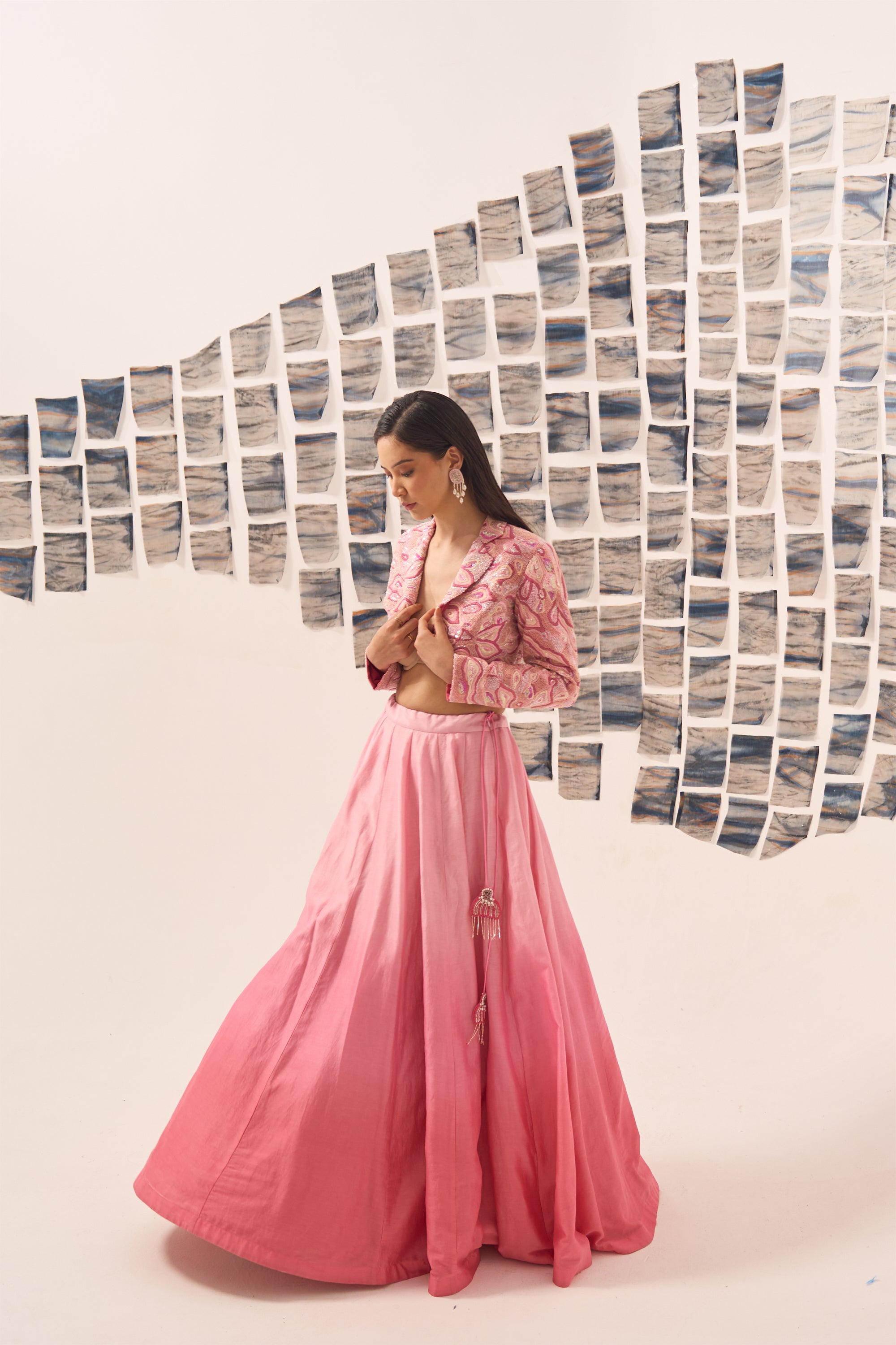 Pink Gigi Hand Embroidered Blouse with Lehenga
