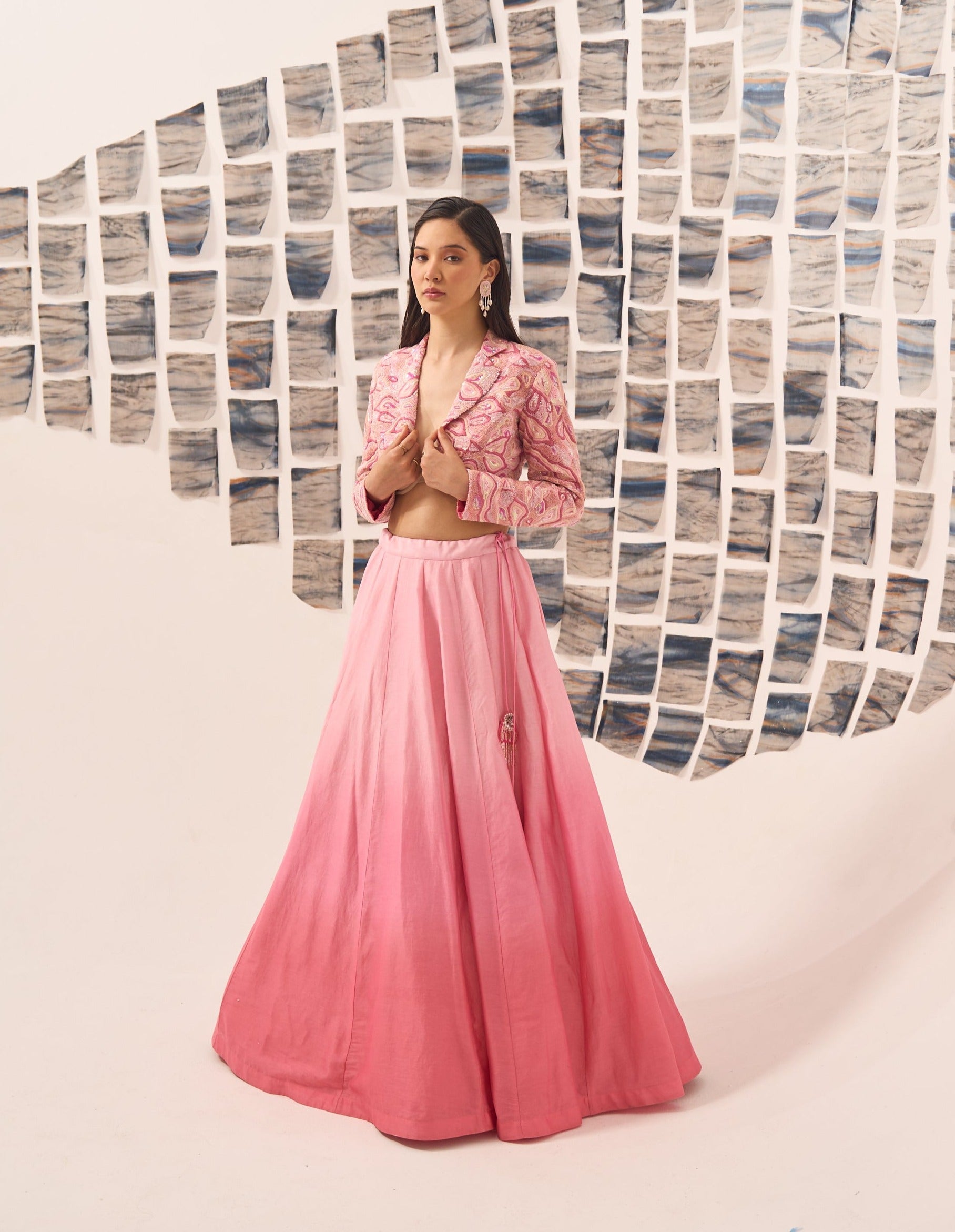 Pink Gigi Hand Embroidered Blouse with Lehenga