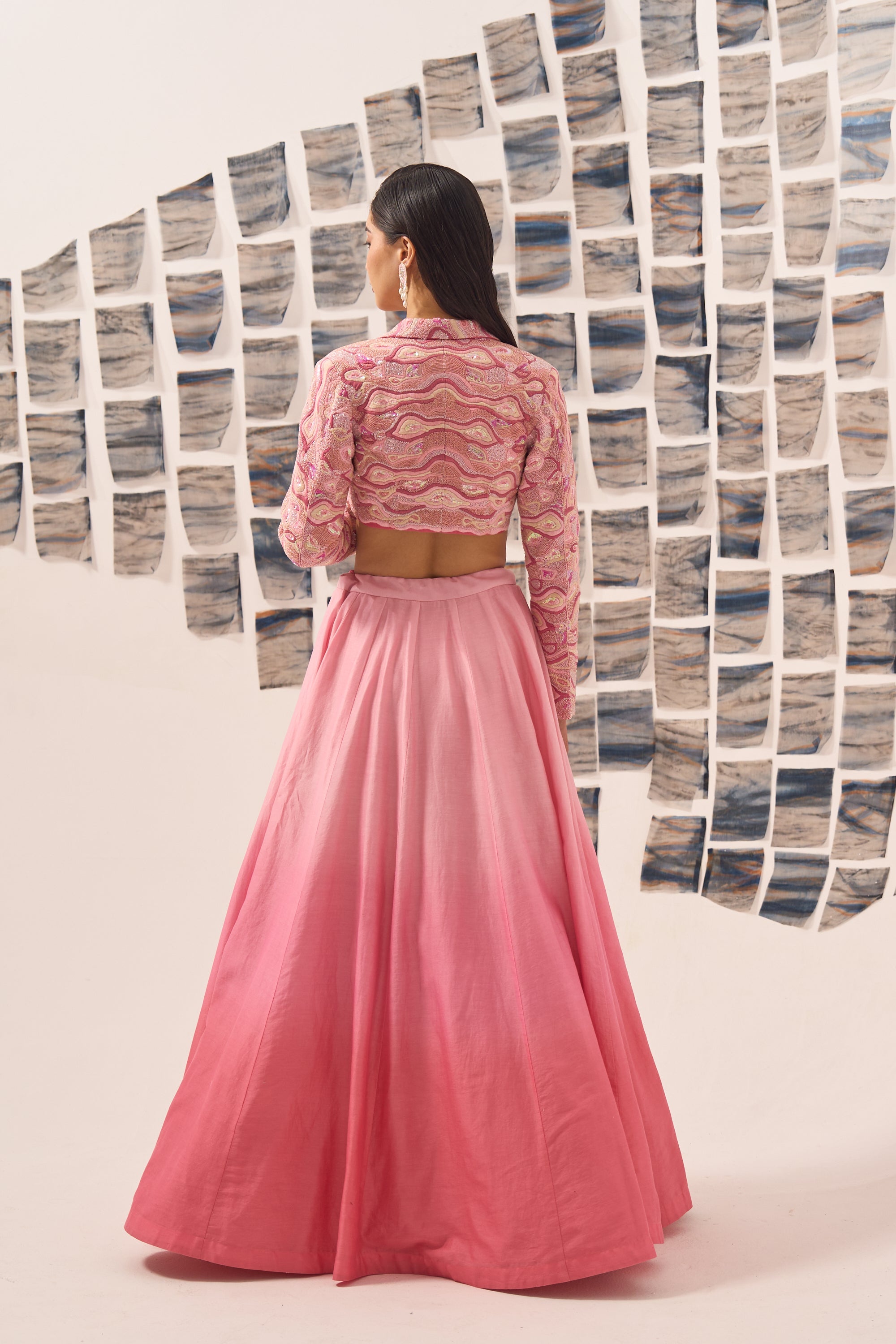 Pink Gigi Hand Embroidered Blouse with Lehenga