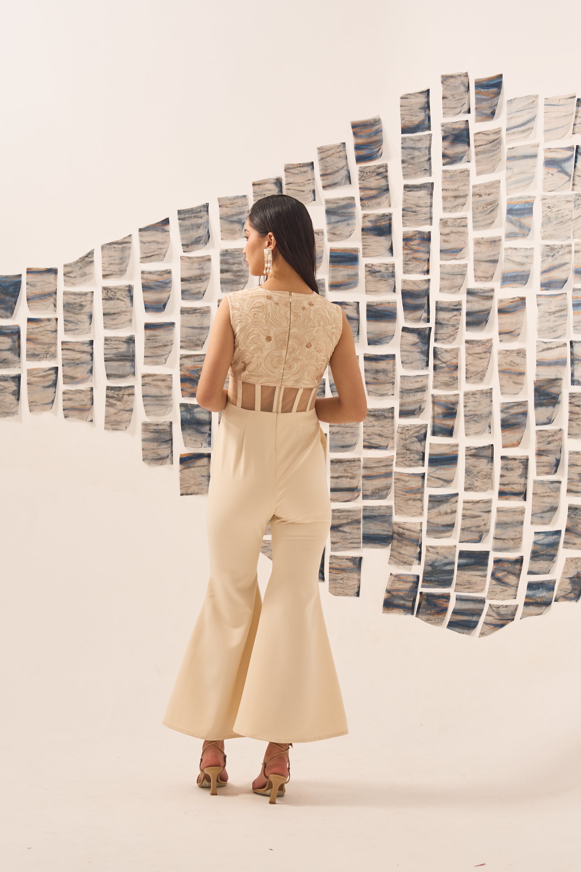Beige Corset Embroidered Jumpsuit