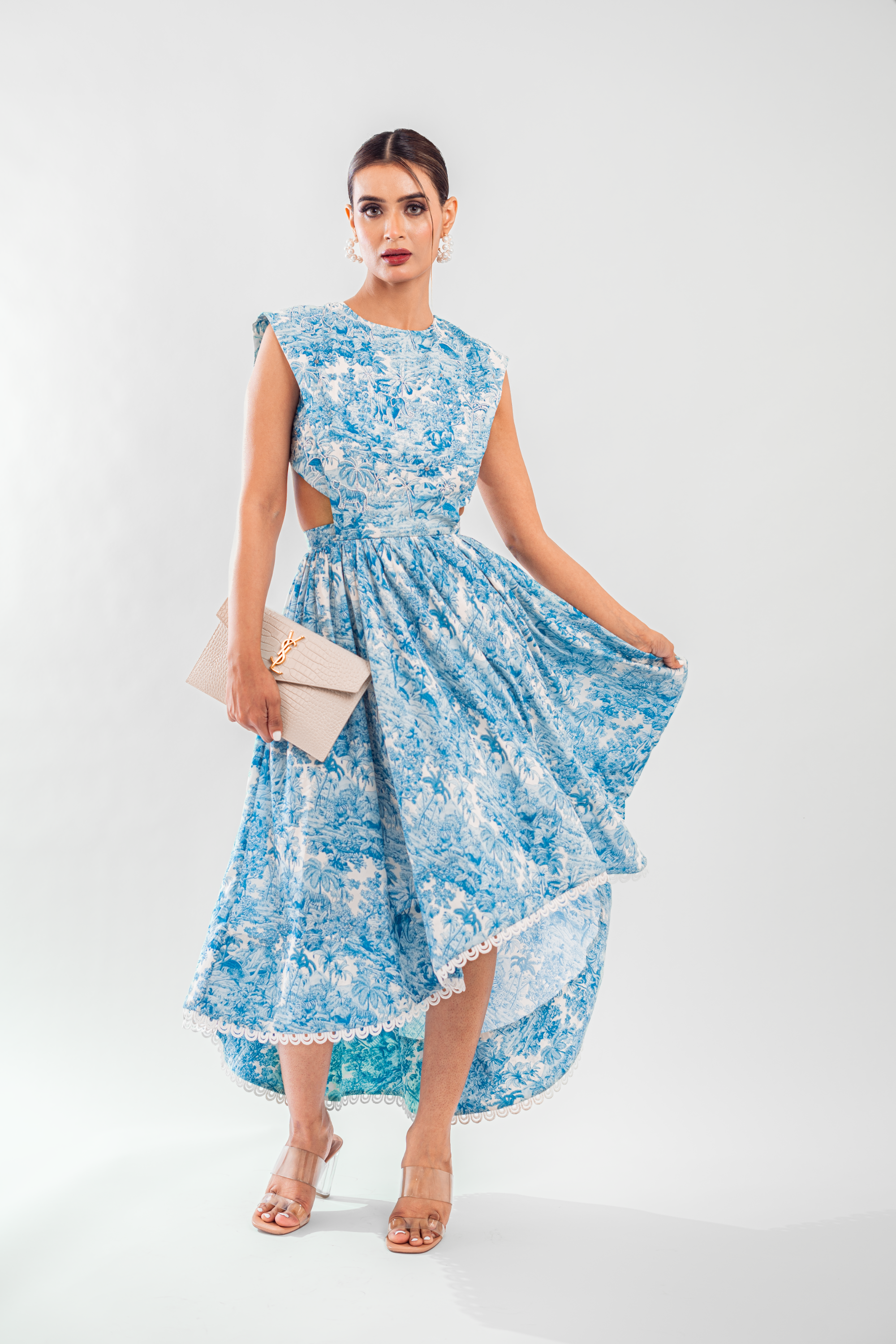 Satin Silk Blue & White